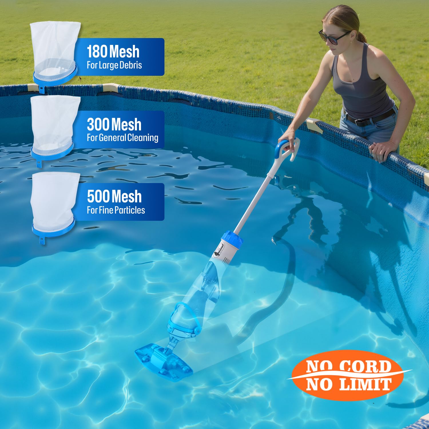 BIELMEIER Handheld Pool Vacuum with Telescopic Pole - 19 GPM