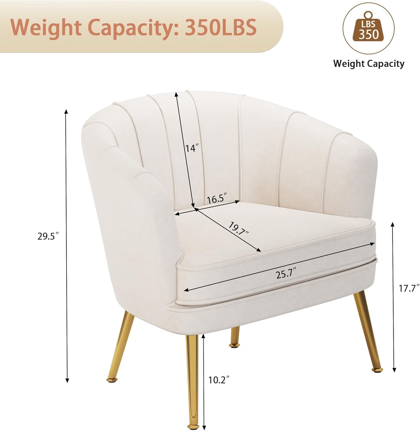 Andeworld Velvet Accent Chair, Upholstered Modern Single Sofa Side Chair,Comfy Barrel Club Living Room Armchair with Golden Metal Legs for Bedroom Living Reading Room Office, Beige