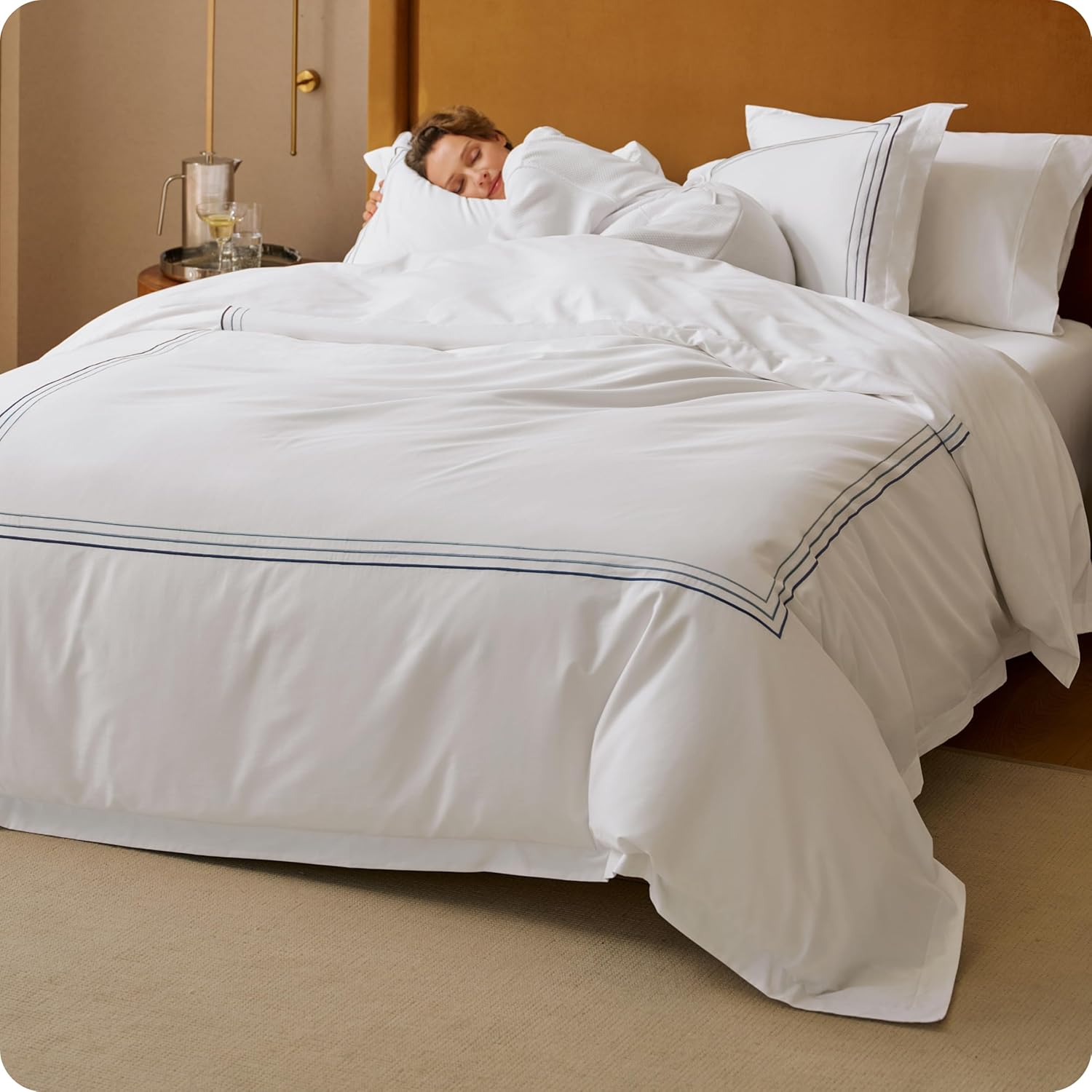 Bedsure 100% Giza Egyptian Cotton Duvet Cover King, Luxury Hotel Duvet Cover, PureWoven Soft & Breathable Sateen Bedding Set for All-Season, 3 Pieces, 104