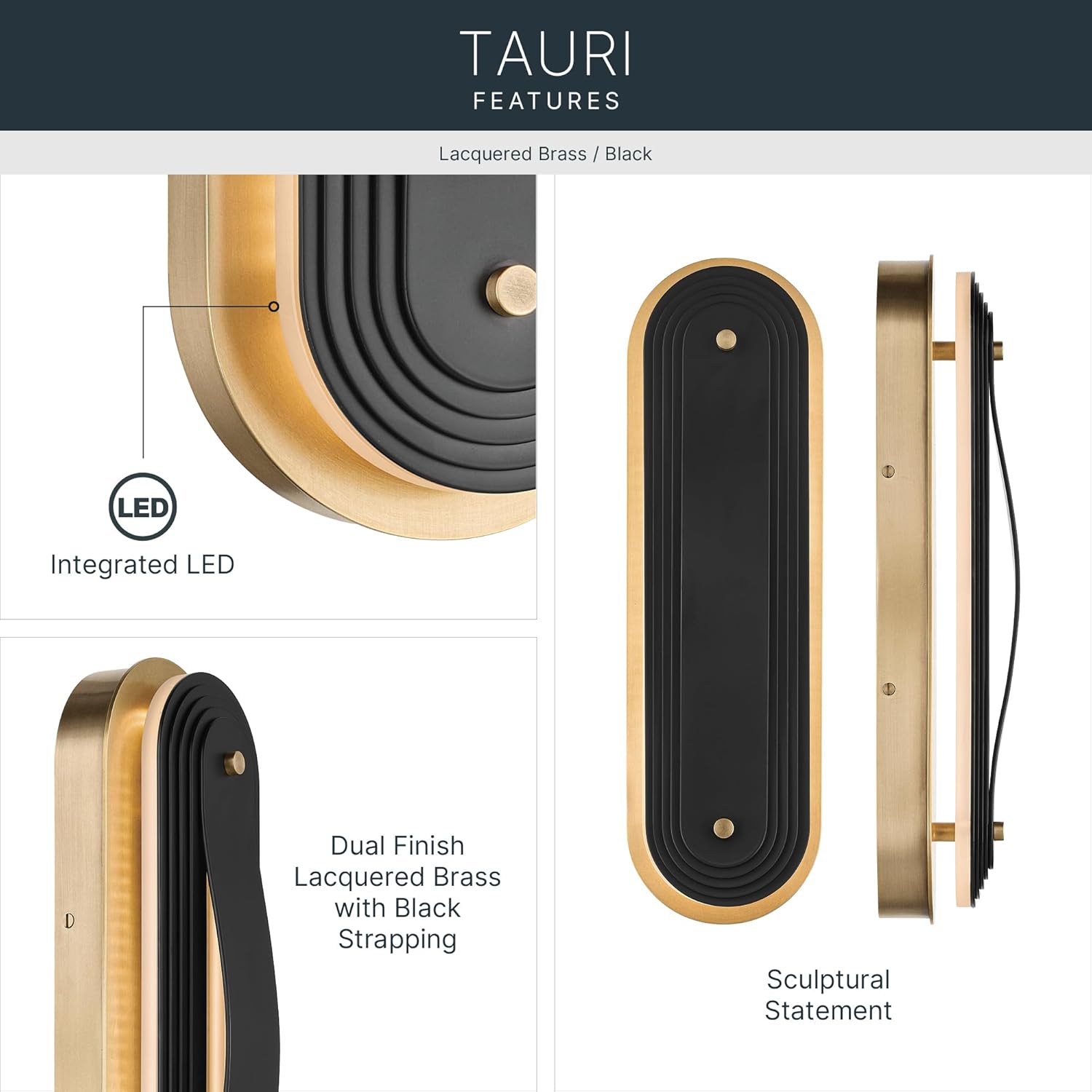Kichler Tauri 17.5 Inch Modern Medium LED Sconce Wall Light, in Lacquered Brass, Wall Mount Vertically or Horizontally, (17.5
