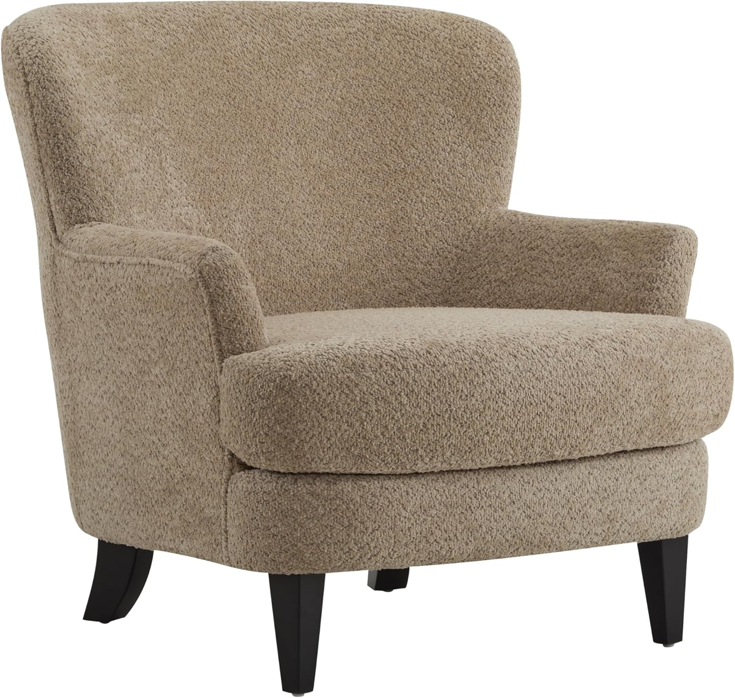 Christopher Knight Home Winnie Accent Chair and Ottoman Set, Living Room/Bedroom Wooden Comfy Reading Chair with Footrest Stool, Boucle Upholstered Wingback Single Sofa, Brown
