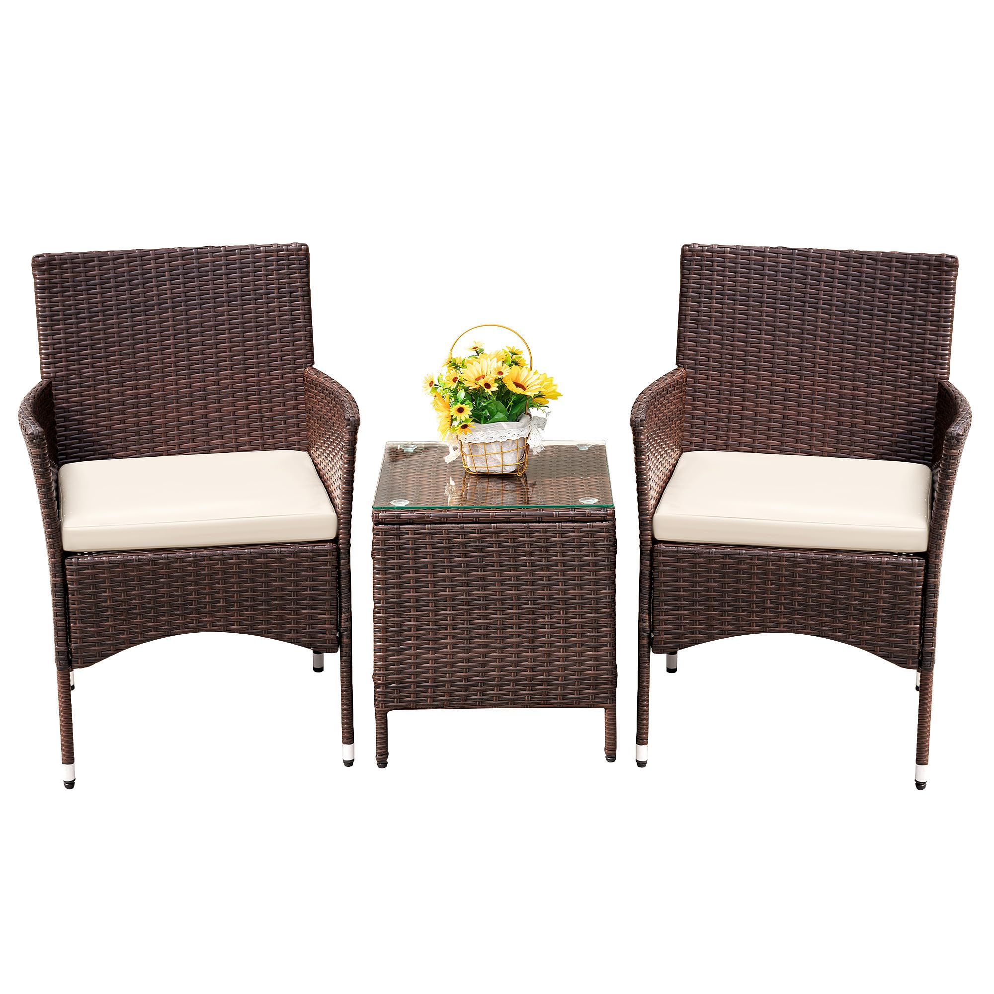 DEVOKO Patio Porch 3-Piece Rattan Furniture Set