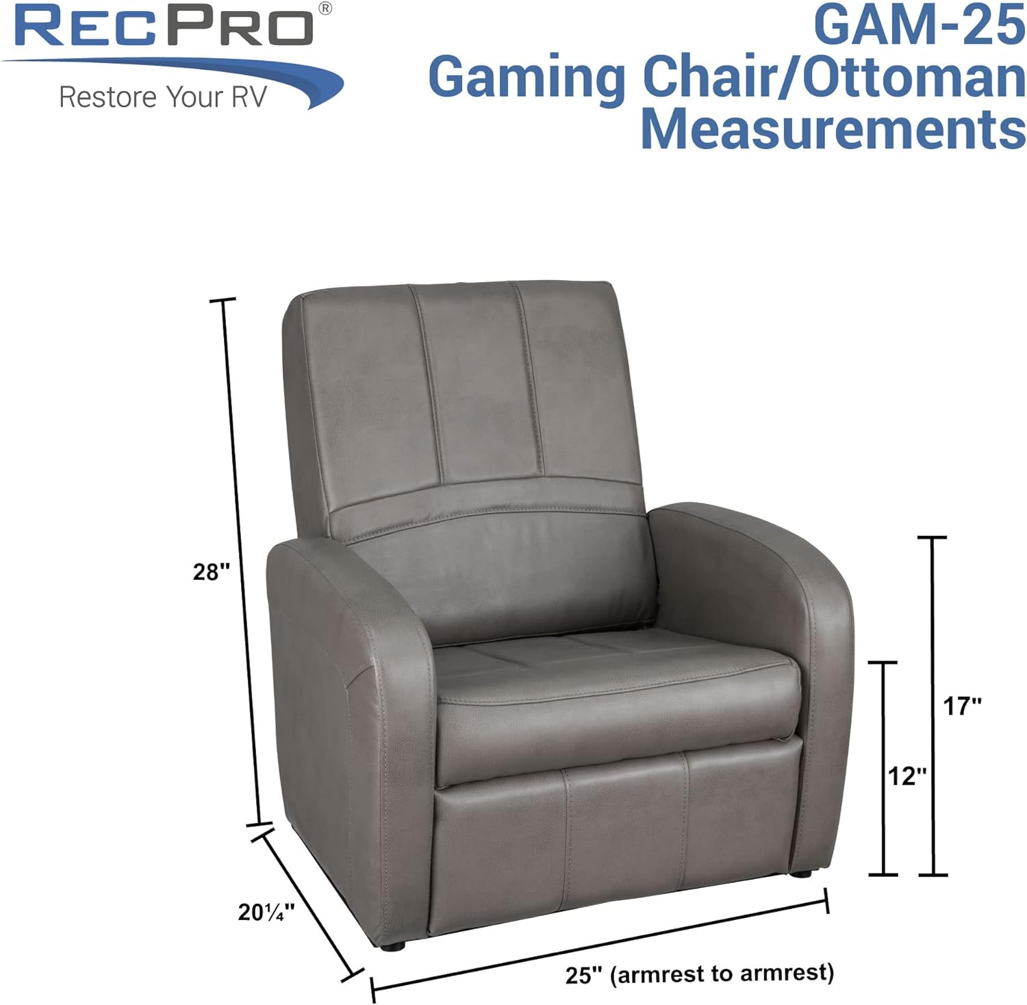 RecPro Charles RV Gaming Chair Ottoman Conversion | Built-in Storage | RV Furniture | Great for Teens | Cloth (1 Chair, Fossil)