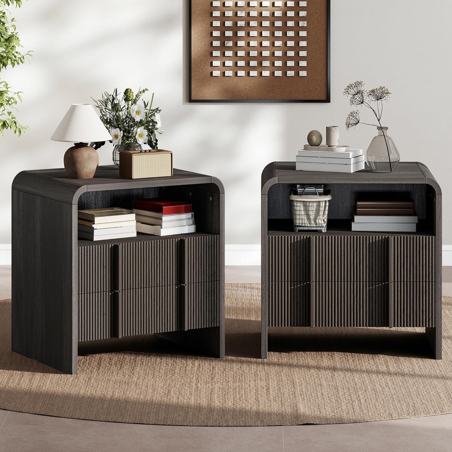 AMERLIFE 3-Piece Modern Fluted Bedroom Furniture Set, 48