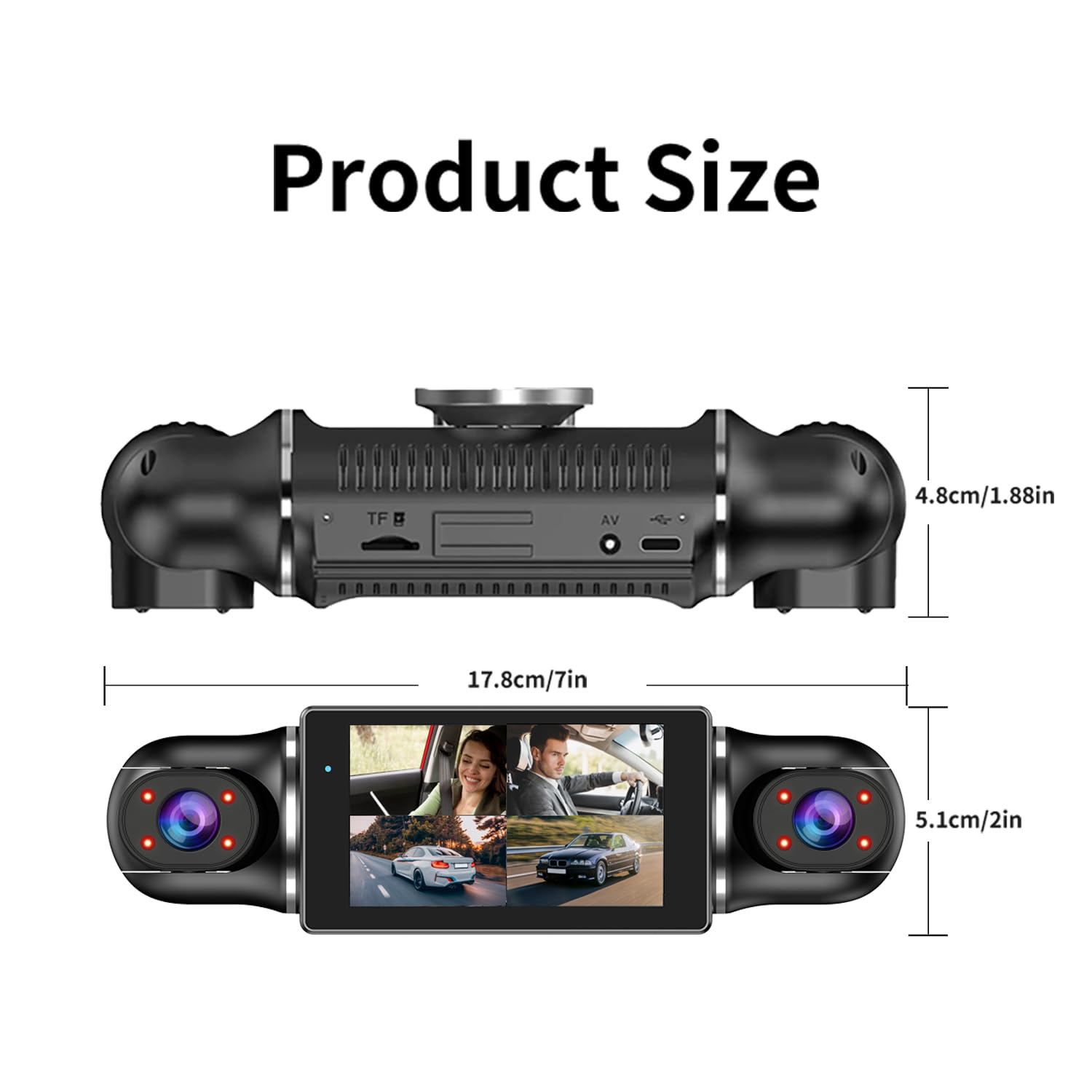 ZUNFLY 360° Dash Cam 4-Channel FHD 2K & Night Vision