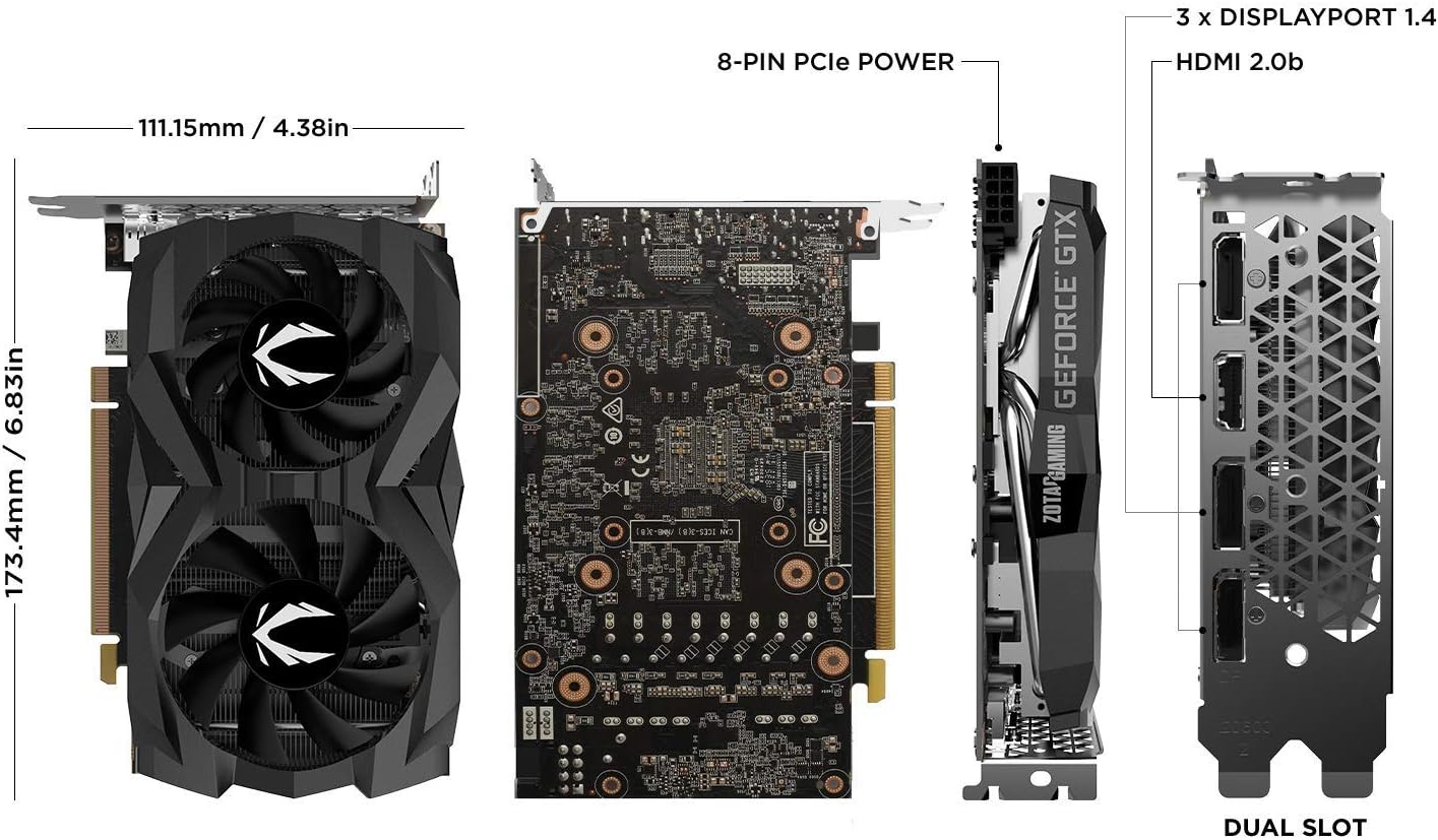 ZOTAC Gaming GeForce GTX 1660 Super 6GB GDDR6 192-bit Gaming Graphics Card, Super Compact, ZT-T16620F-10L (Renewed)