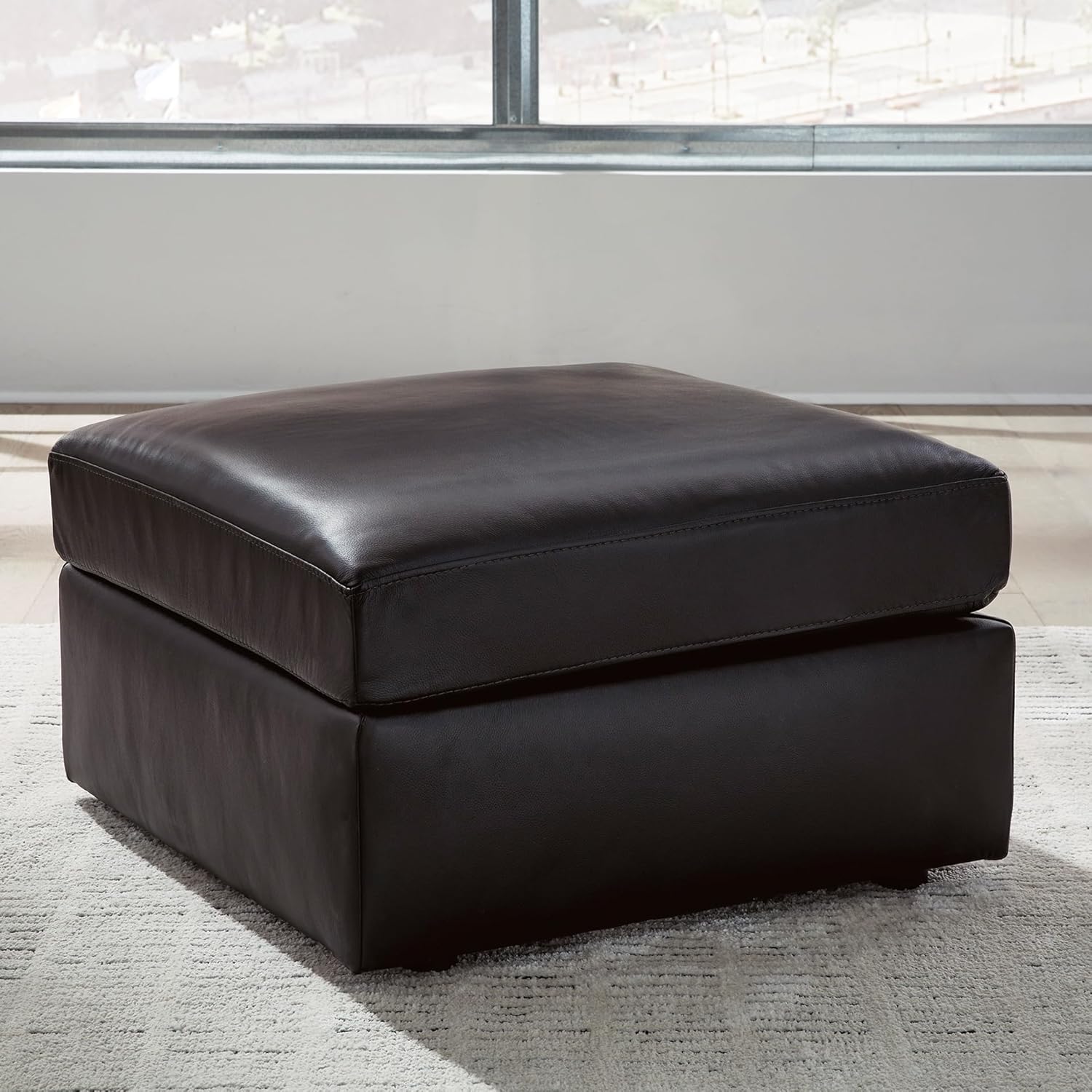 Signature Design by Ashley ModMax II Modern Leather Match Oversized Accent Ottoman with Non-Skid Legs, Black