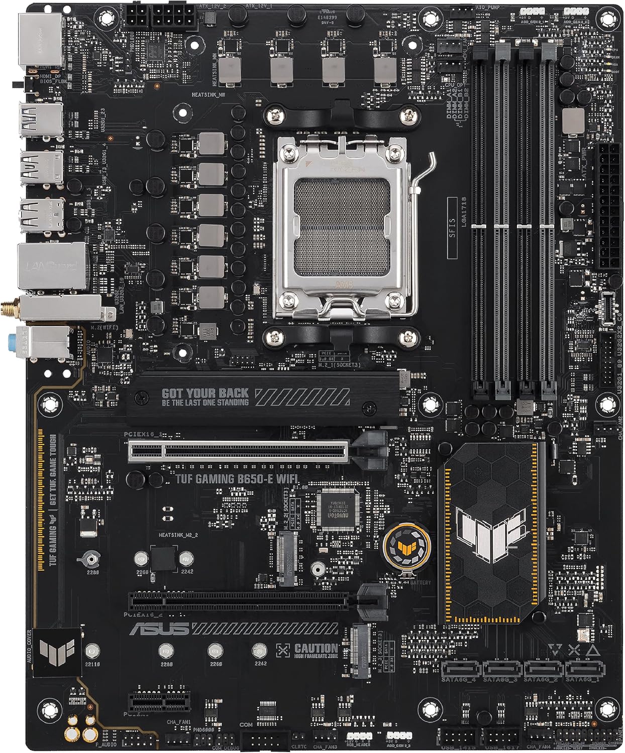 ASUS TUF Gaming B650-E WIFI AMD B650 AM5 DDR5 8000 DP HDMI 3x M2 USB3.2 WiFi 6E + BT AURA RGB 2.5Gbit LAN ATX Motherboard with ASUS TUF Protection, Q-Design, Armoury Crate (Renewed)