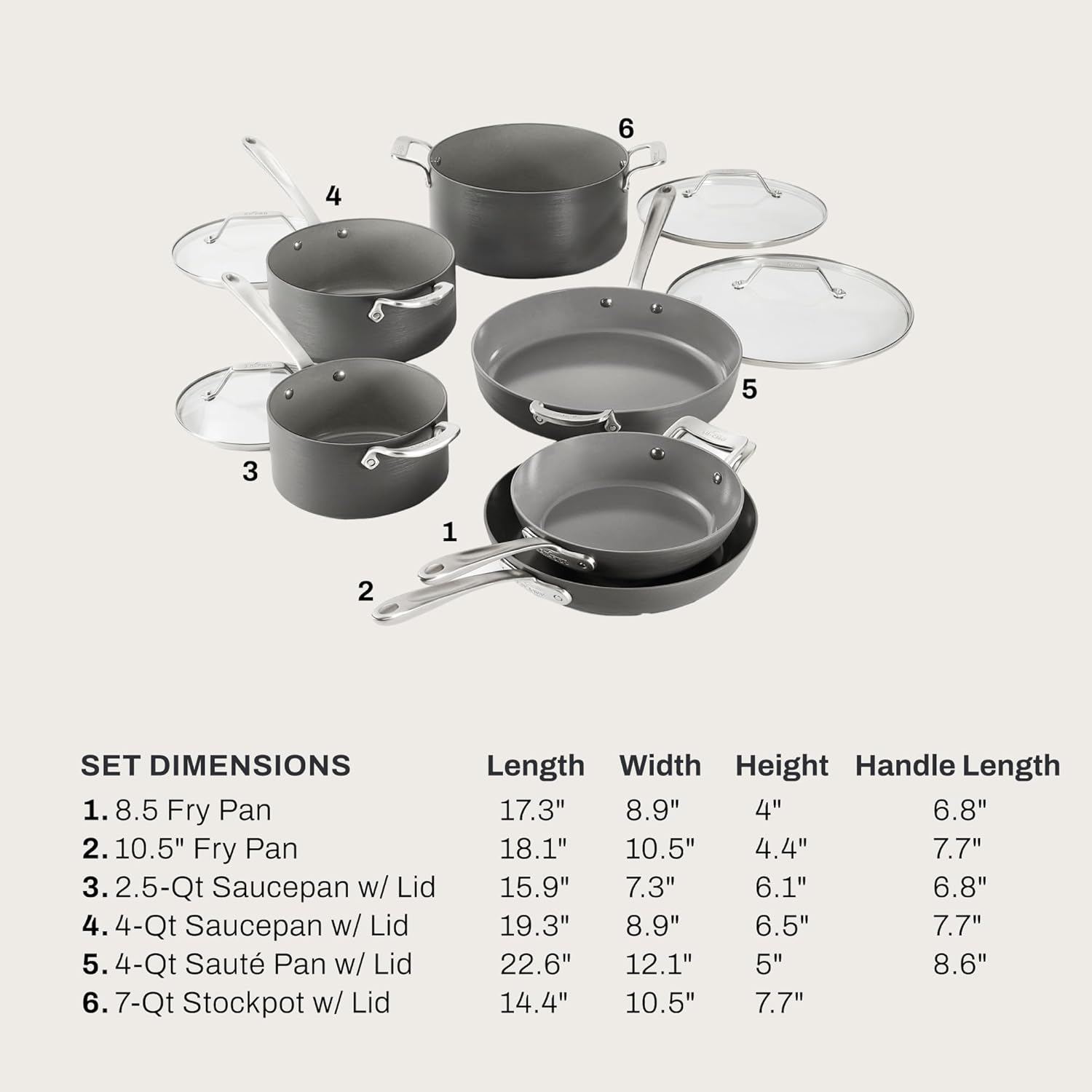 All-Clad HA1® Ceramic Nonstick, 10 Piece Cookware Set - Oven Safe up to 450° & Compatible with All Stovetops (Gas, Electric & Induction), Light Grey