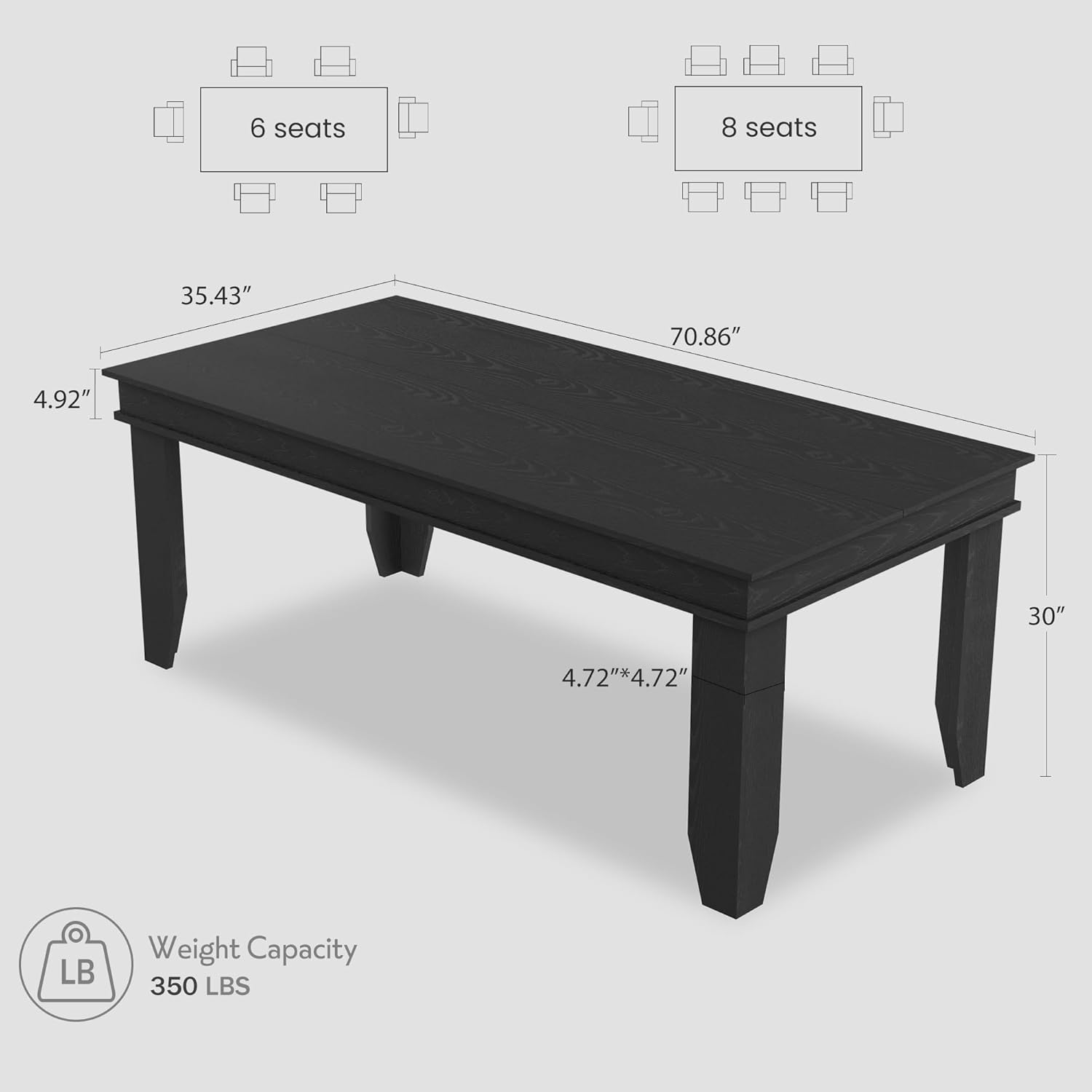 GarveeHome Farmhouse Dining Table for 6-8 People, 71 in Long Kitchen Tables with Wooden Sturdy Frame, 6 ft Large Rectangular Dinner Table for Dining Room, Kitchen (Black, 71