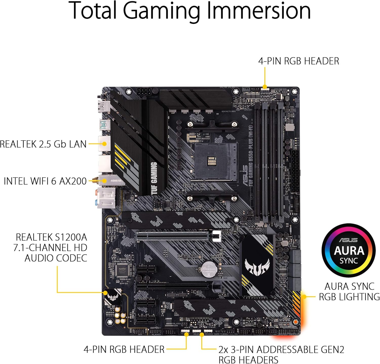 ASUS TUF Gaming B550-PLUS WiFi AMD AM4 Zen 3 Ryzen 5000 & 3rd Gen Ryzen ATX Gaming Motherboard (PCIe 4.0, WiFi 6, 2.5Gb LAN, BIOS Flashback, USB 3.2 Gen 2, Addressable Gen 2 RGB Header and Aura Sync)