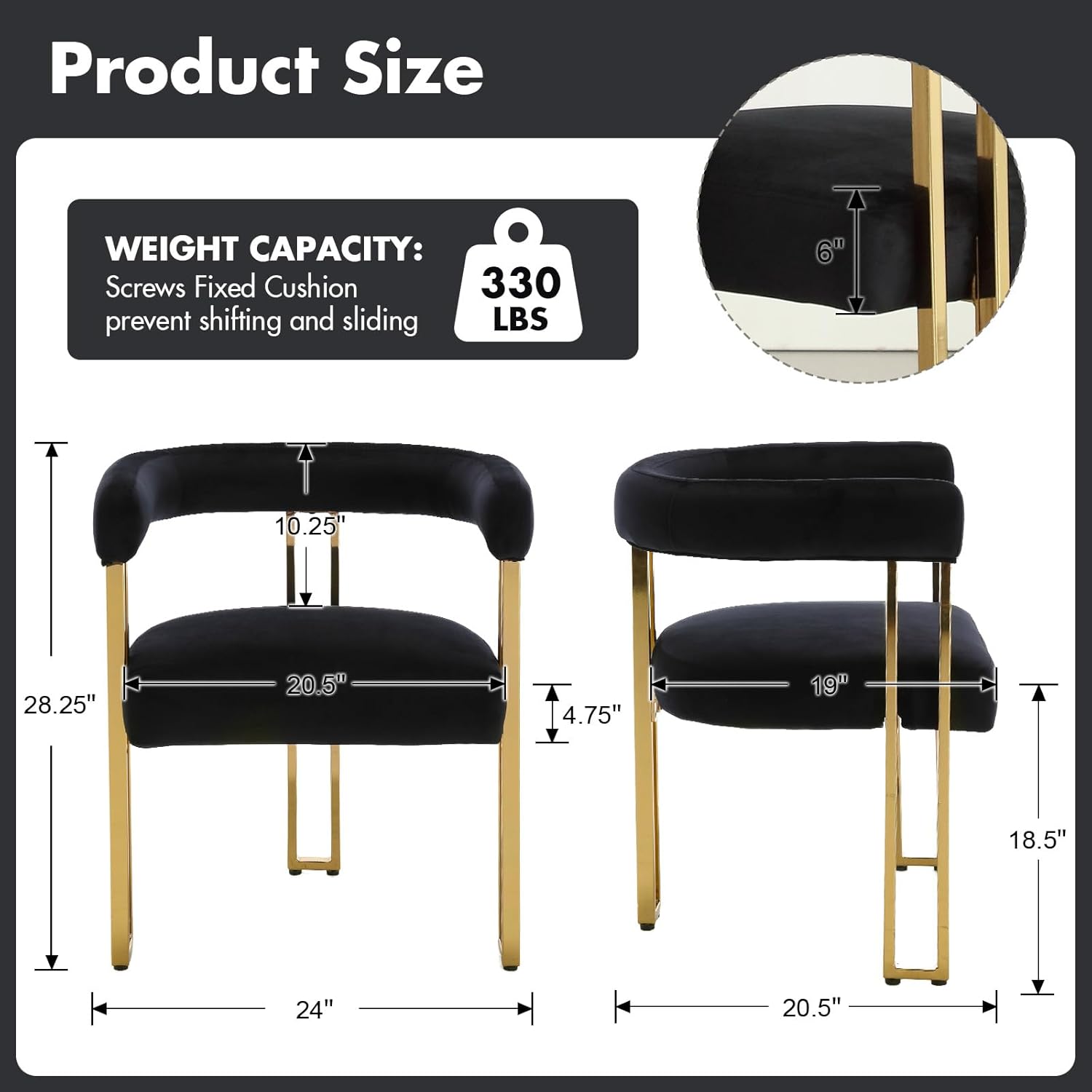 Hyfirm Set of 4 Black and Gold Modern Dining Chairs, Velvet Upholstered Barrel Armchairs with Metal Legs for Kitchen Island, Mid Century Accent Chairs for Dining Room Living Room, Open-Back