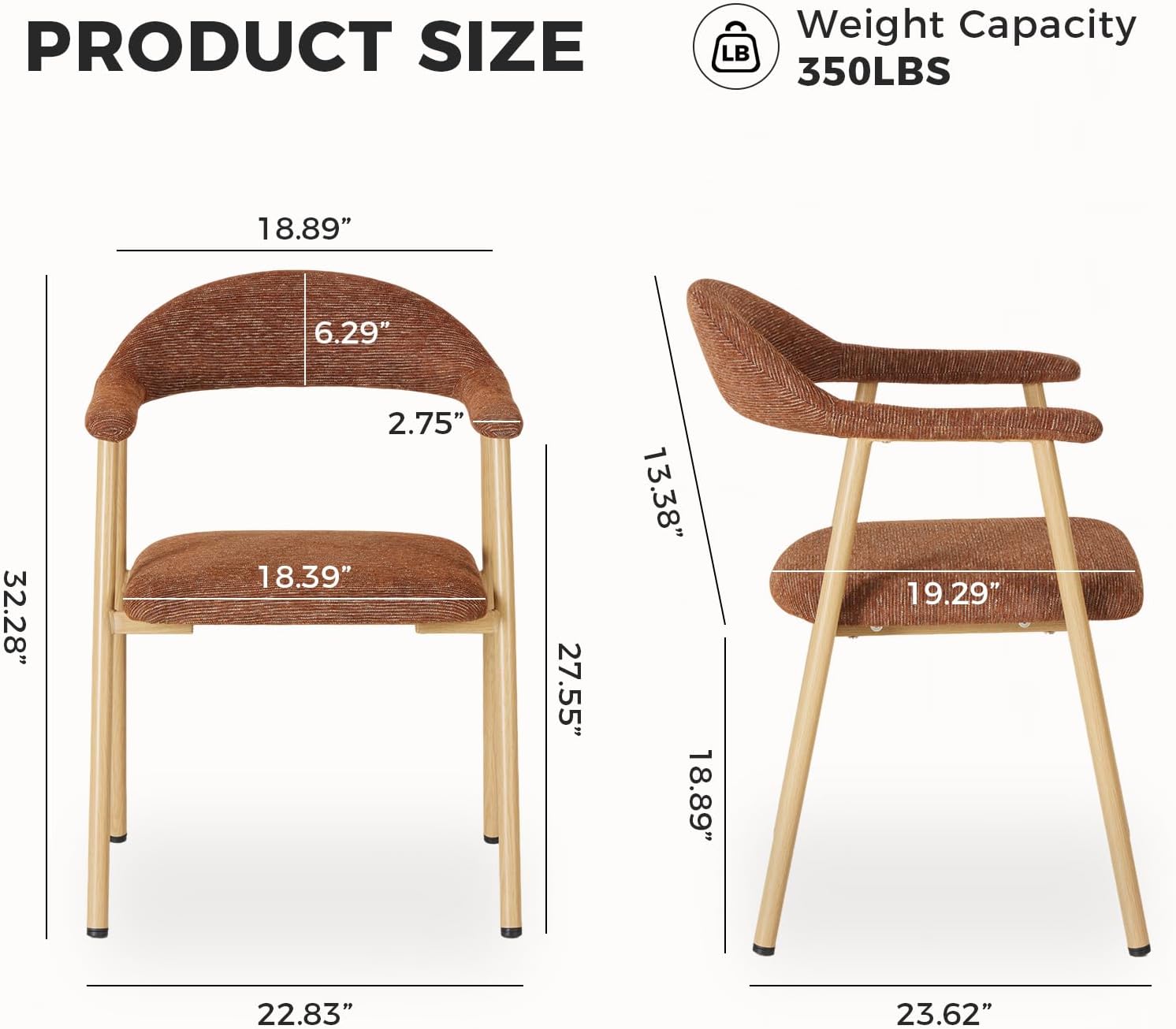 DUMOS Dining Chairs Set of 4, Linen Fabric Upholstered Kitchen Side Chairs with Curved Backrest & Metal Legs, Modern Farmhouse Accent Chairs for Dining Room Kitchen Living Room Cafe, Orange