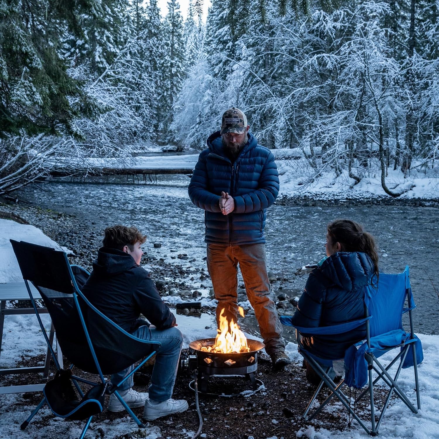 Flame King Smokeless Portable Propane Fire Pit Bowl, 19 inches, 58K BTU with Propane Grip Scale, Self Igniter, Cover, & Carry Straps for RV, Camping, & Outdoor Living