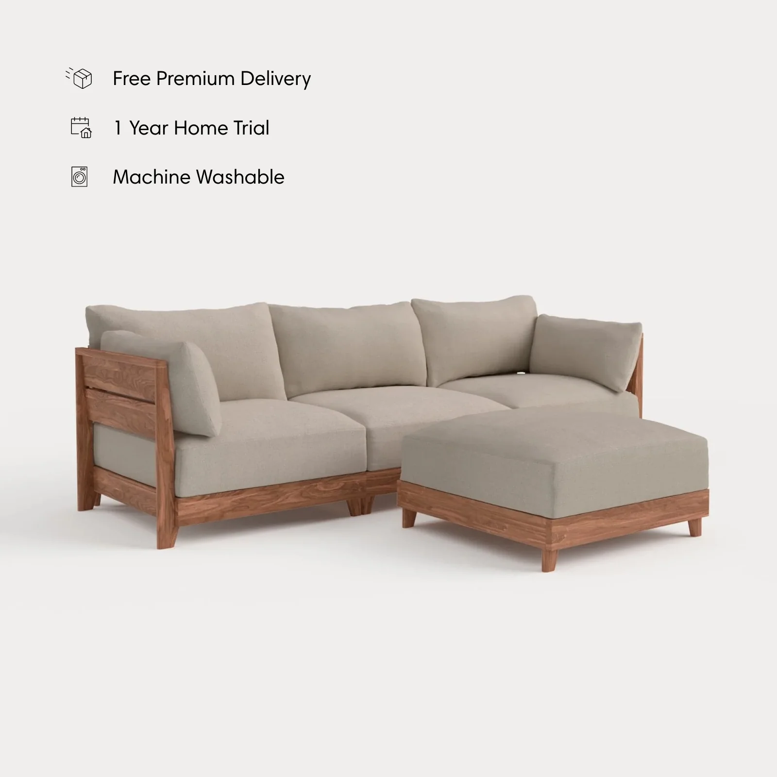 Dwell™ Modular Teak Outdoor Sofa + Ottoman | Classic Canvas in Sand