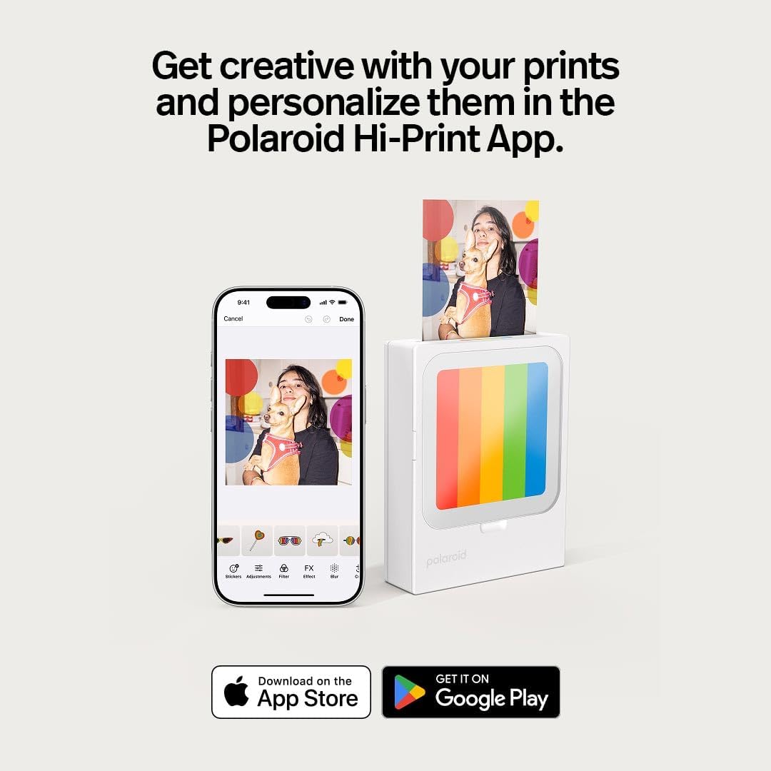 Polaroid Hi-Print - Bluetooth Connected 3x3 Photo Dye-Sub Printer Photo Paper Bundle - 60 Photo Sheets Inlcuded (6647)