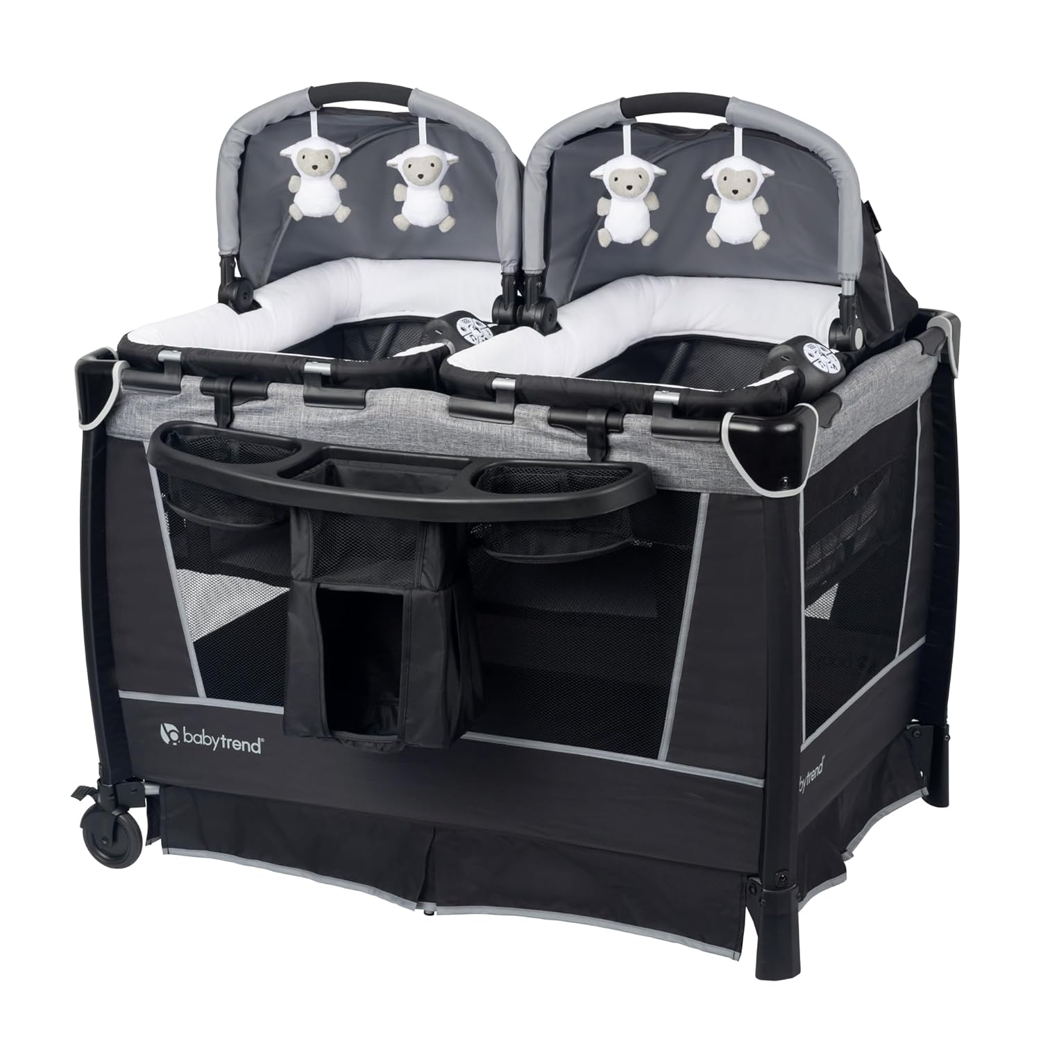 Baby Trend Retreat Nursery Center with Two Removable Rock A Bye Bassinets, Changing Table, Organizer, and Music Center with Nightlight, Quarry