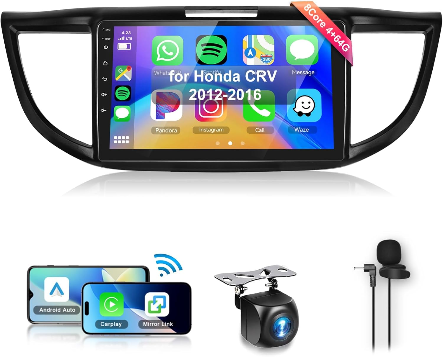 8Core4+64G Car Stereo for Honda CRV 2012-2016 Wireless CarPlay/Android Auto Android Radio with Qualcomm 9