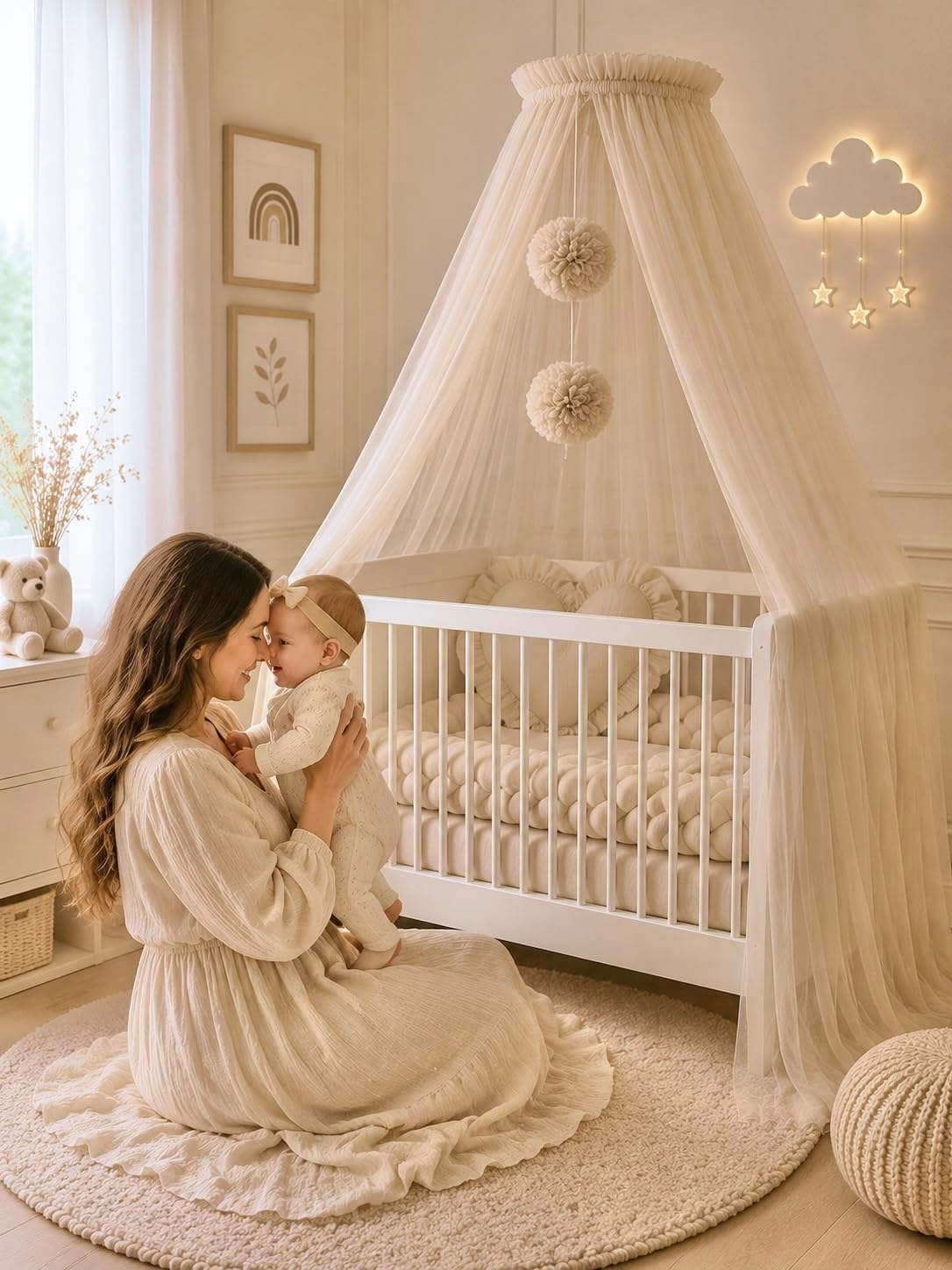 Baby Fancyroom - Canopy for Baby Crib, Princess Crib, Mosquito Net, Canopy for Auxiliary Bed, Baby Room and Nursery Decor, Premium Tulle Canopy (Beige)