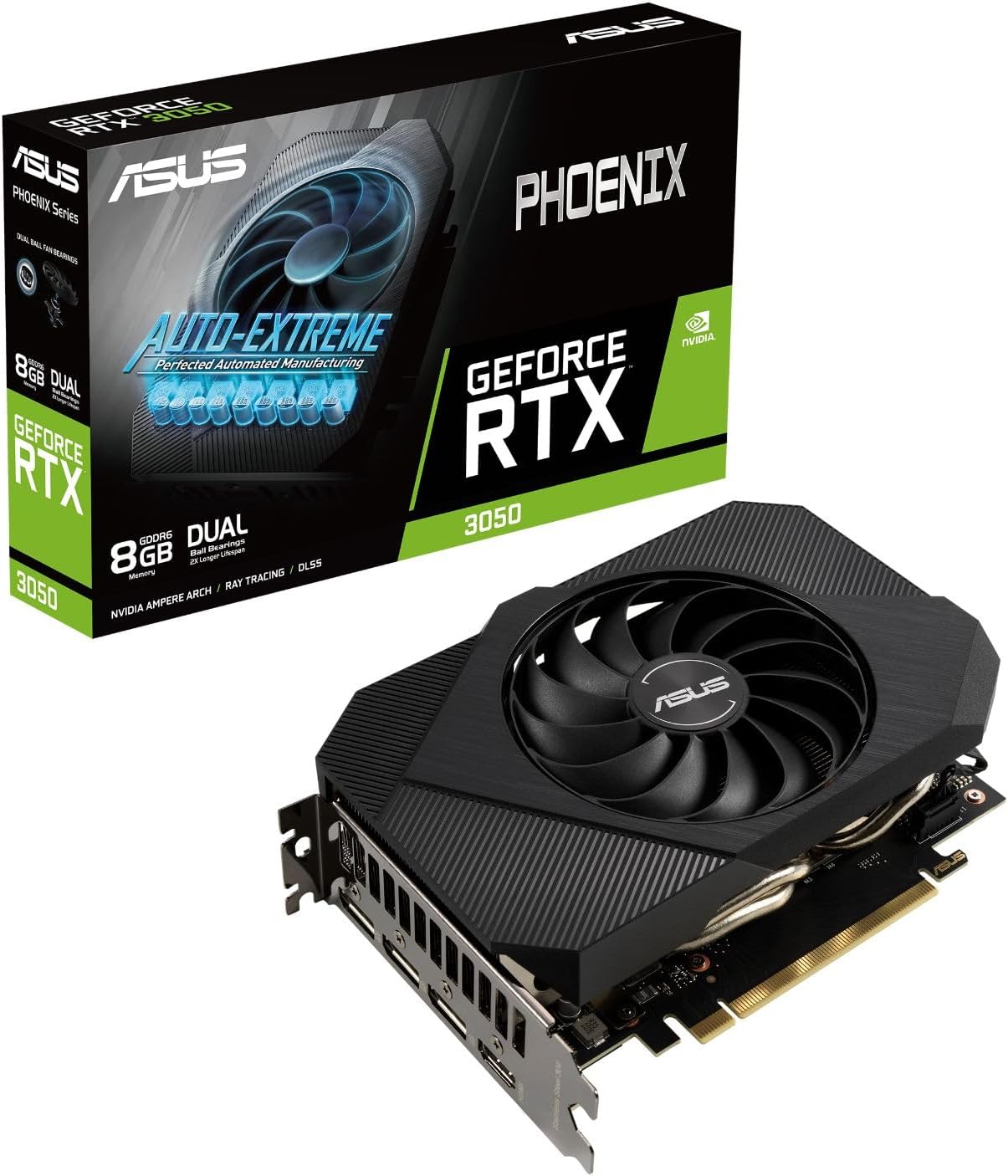 ASUS Phoenix NVIDIA GeForce RTX 3050 Gaming Graphics Card - PCIe 4.0, 8GB GDDR6 Memory, HDMI 2.1, DisplayPort 1.4a, Axial-tech Fan, Protective Backplate, Dual Ball Fan Bearings, Auto-Extreme (Renewed)