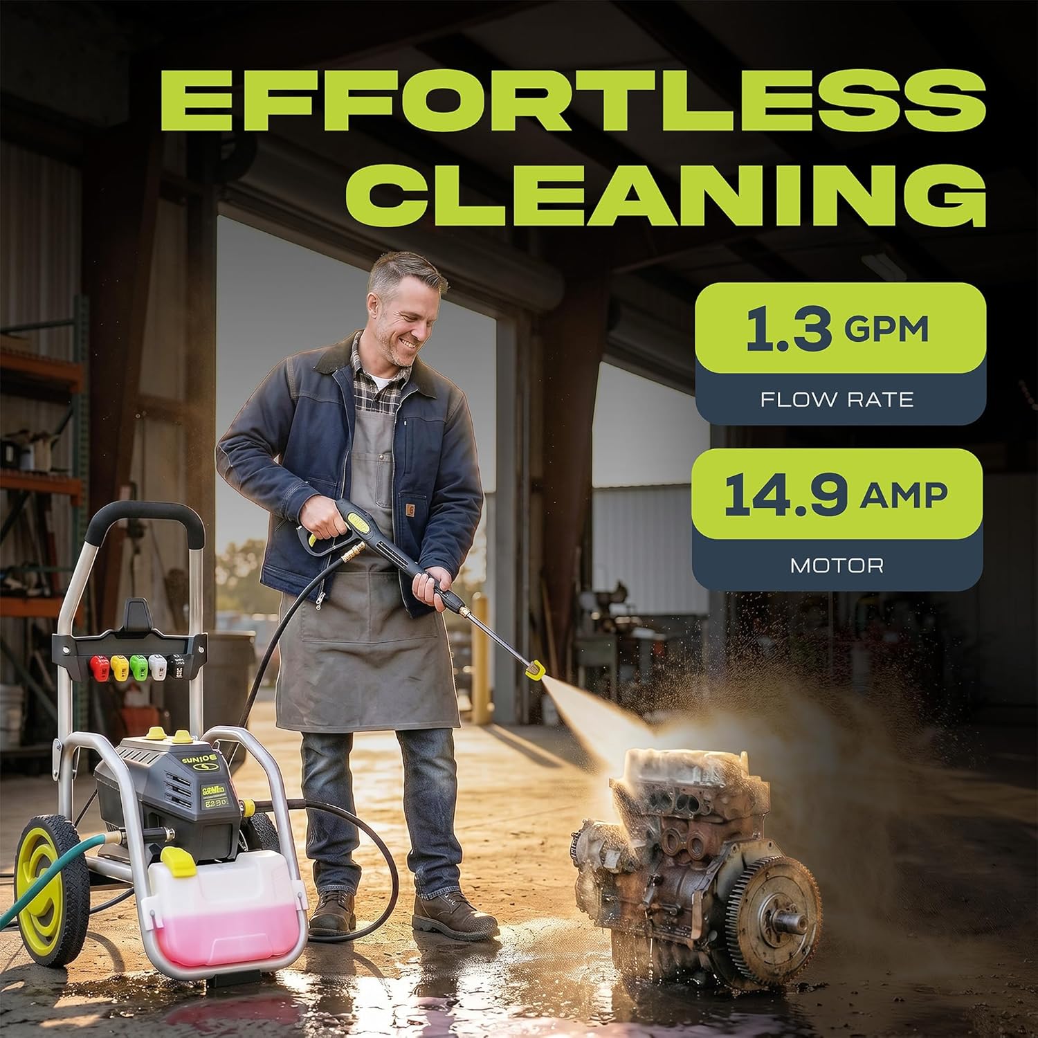 Sun Joe SPX4800 14.9-Amp Electric Pressure Washer, w/ 5 Quick-Connect Tips, Detergent Tank, Cleans Cars, Fences, Patios, Decks, Sidewalks & More