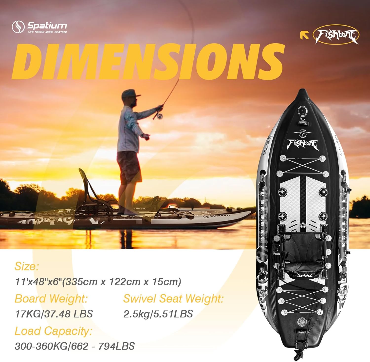 Spatium Triple Chamber Fishing Board SUP Inflatable Stand Up Paddle Board 11'*48