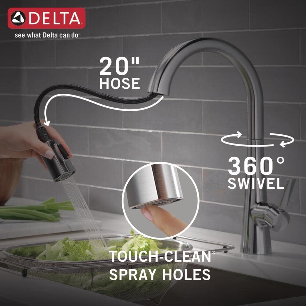 Delta Faucet Monrovia Brushed Nickel Kitchen Faucet, Kitchen Faucets with Pull Down Sprayer, Kitchen Sink Faucet with Magnetic Docking, Lumicoat Arctic Stainless 9191-AR-PR-DST
