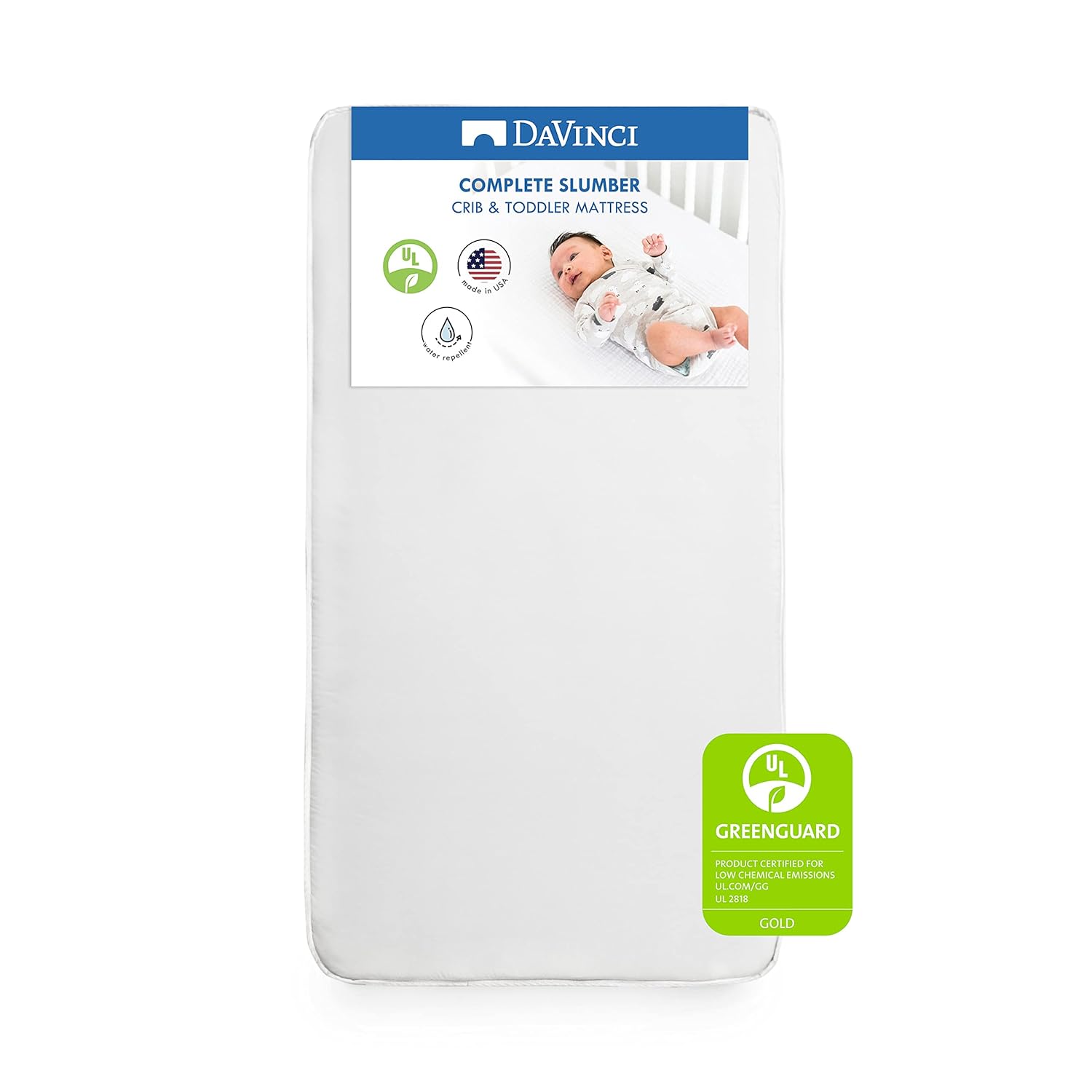 DaVinci Complete Slumber Crib & Toddler Mattress, Firm support, Lightweight, Waterproof, Greenguard Gold Certified