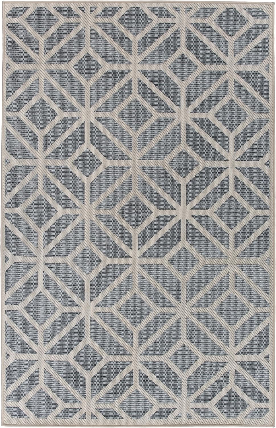 Rugshop Blue Contemporary Geometric Indoor/Outdoor Area Rug — Hose Washable for Living Room, Dining Room and Office, 7'10