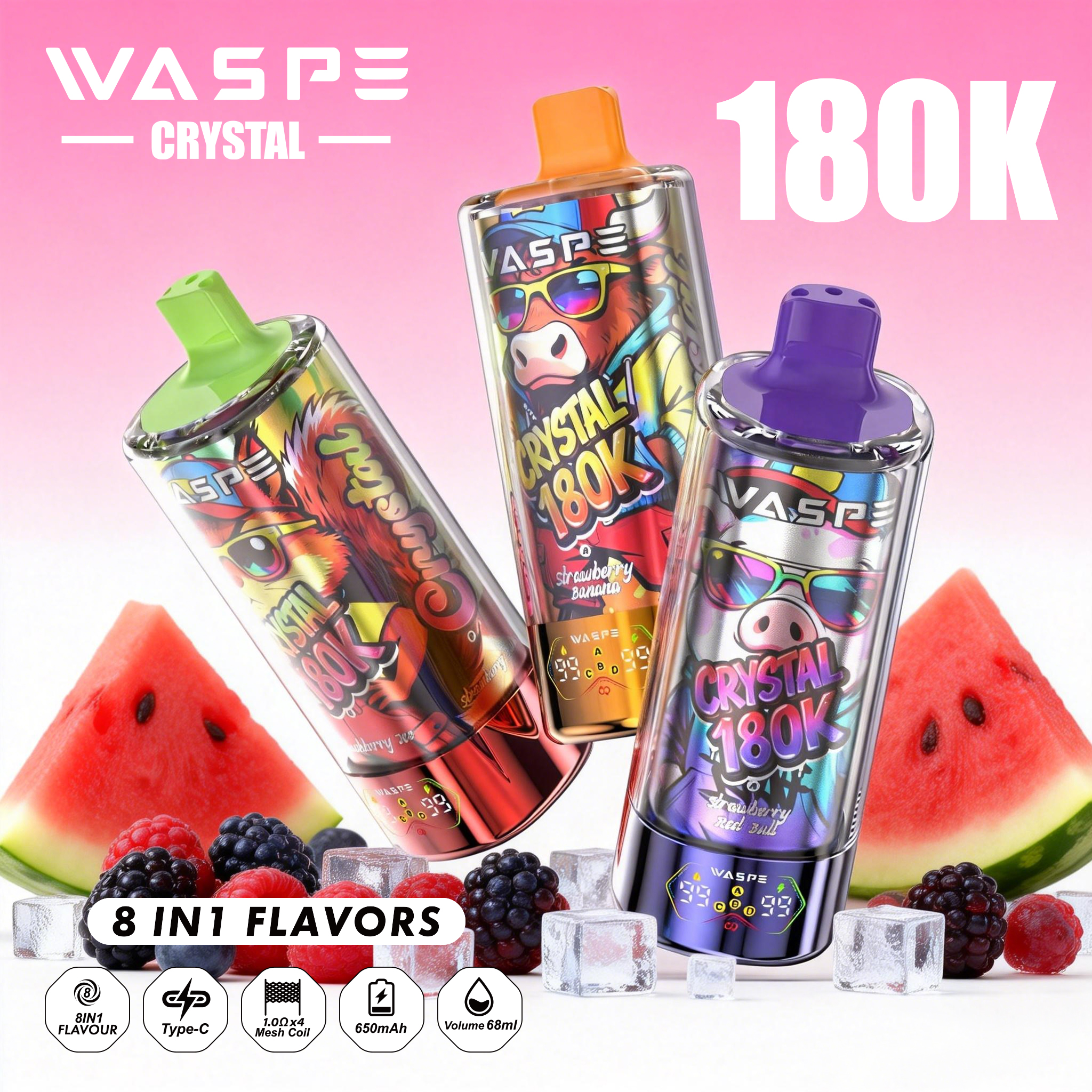 EU Warehouse Waspe Crystal 180k 8 In 1 Puffs 180000 Disposable Vapes