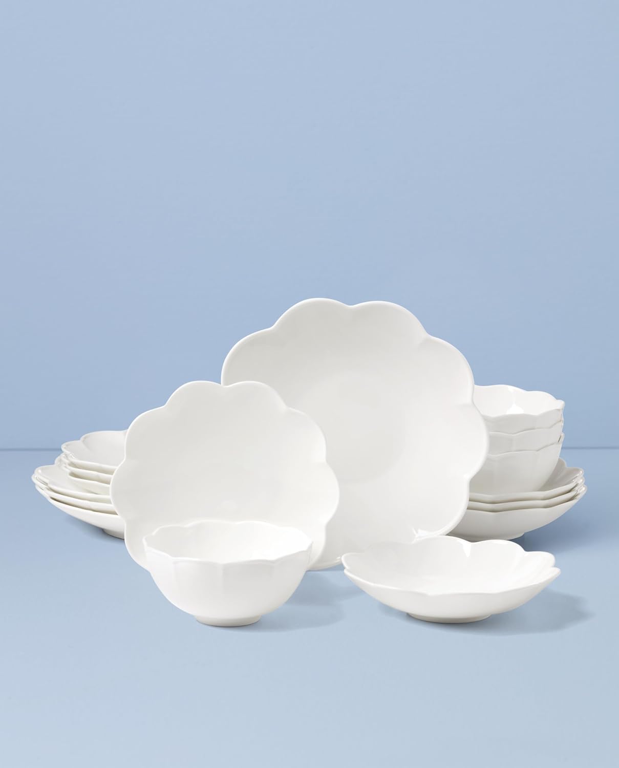Lenox Dinnerware Set, Studio 1414 Scallop 16-Piece Set, Service For 4, Bone China Material, Dishwasher & Microwave Safe, Home And Kitchen, Kitchen And Dining, Plates And Bowls Sets (White, 16 Pieces)