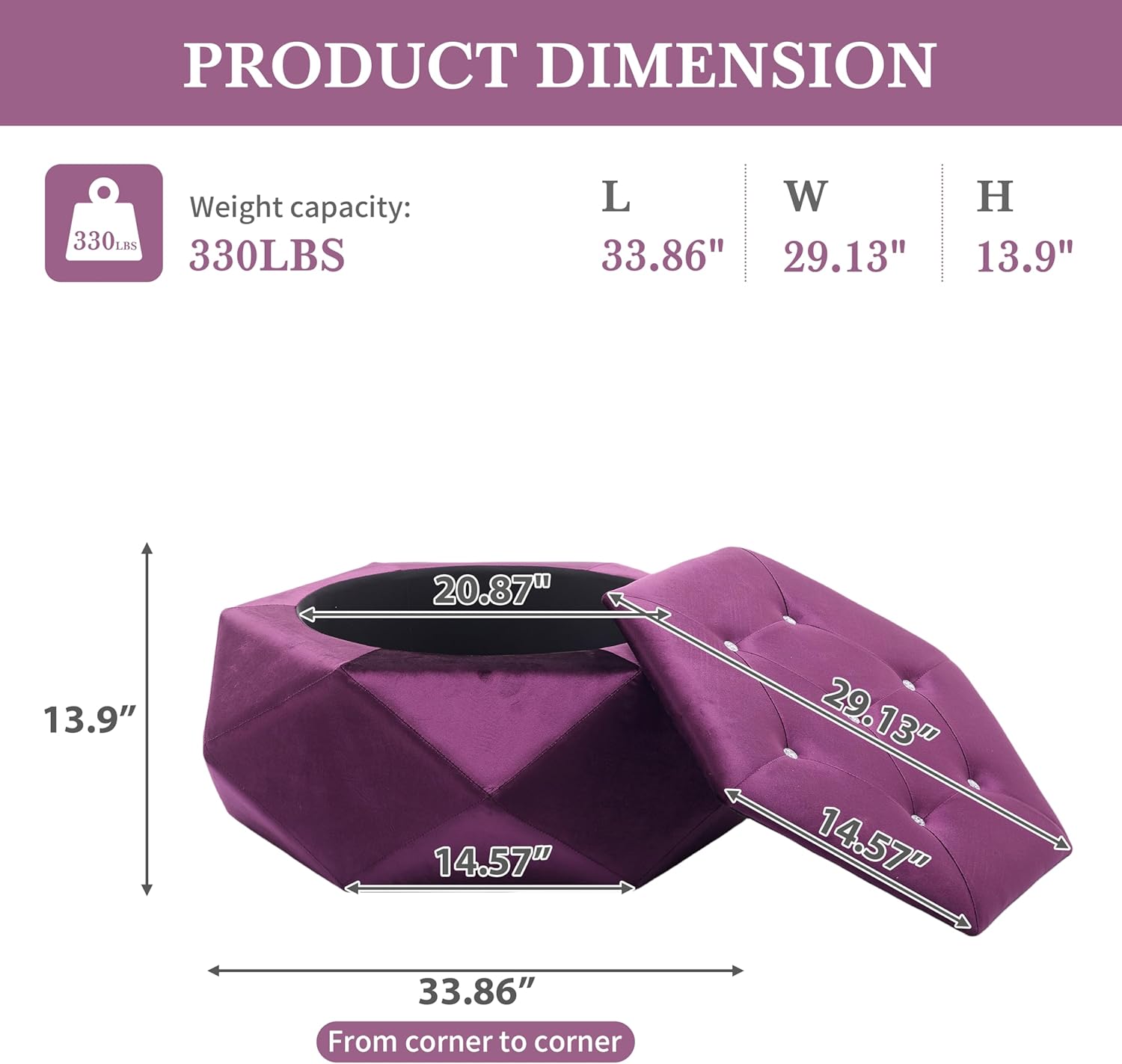 Christopher Knight Home Kiin Velvet Storage Ottoman, Medium Ottoman Foot Rest, Foot Stools Ottoman with Storage, Living Room Sofa Couch Extra Seat, Modern Coffee Table for Home Office, Purple