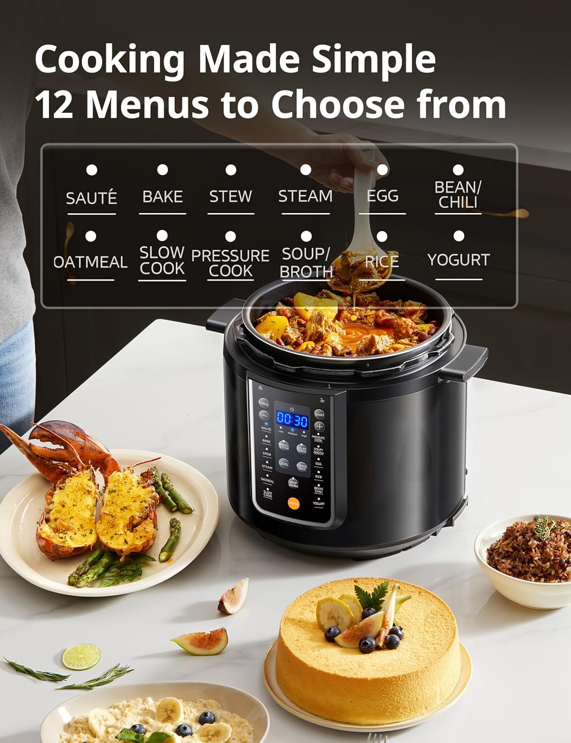 COMFEE' 12-in-1 Electric Pressure Cooker, Instant Multi, Non-Stick Pot, Yogurt Maker, Rice Cooker, Slow, Sauté Steamer, Pressure Cooker 6 Quart Black