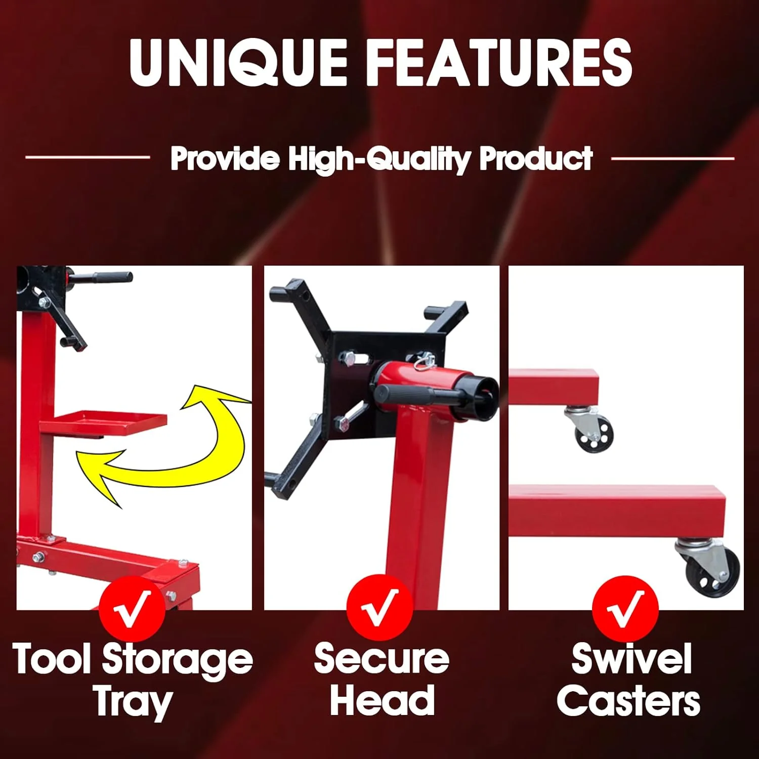 Rotating Engine Stand: Removable Oil Pan and Magnetic Tray, Turbine Turntable, 2 Brake Caster Lockable Wheels, 1,000 Lbs Capacity