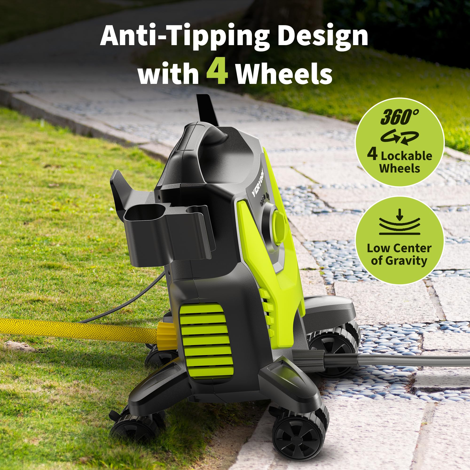 YERYORK Pressure Washer with 4 Wheels & Foam Cannon
