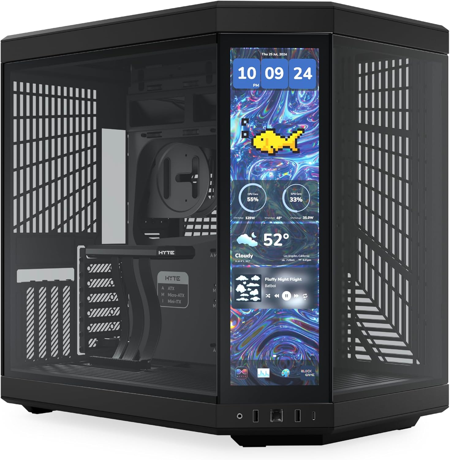 HYTE Y70 Touch Infinite Modern Aesthetic Gaming PC Case - Integrated 2.5K LCD Touchscreen Screen Display - Dual Chamber ATX Desktop Chassis - 10 Fan Capacity - Luxury PCIe 4.0 Riser Cable- Pitch Black