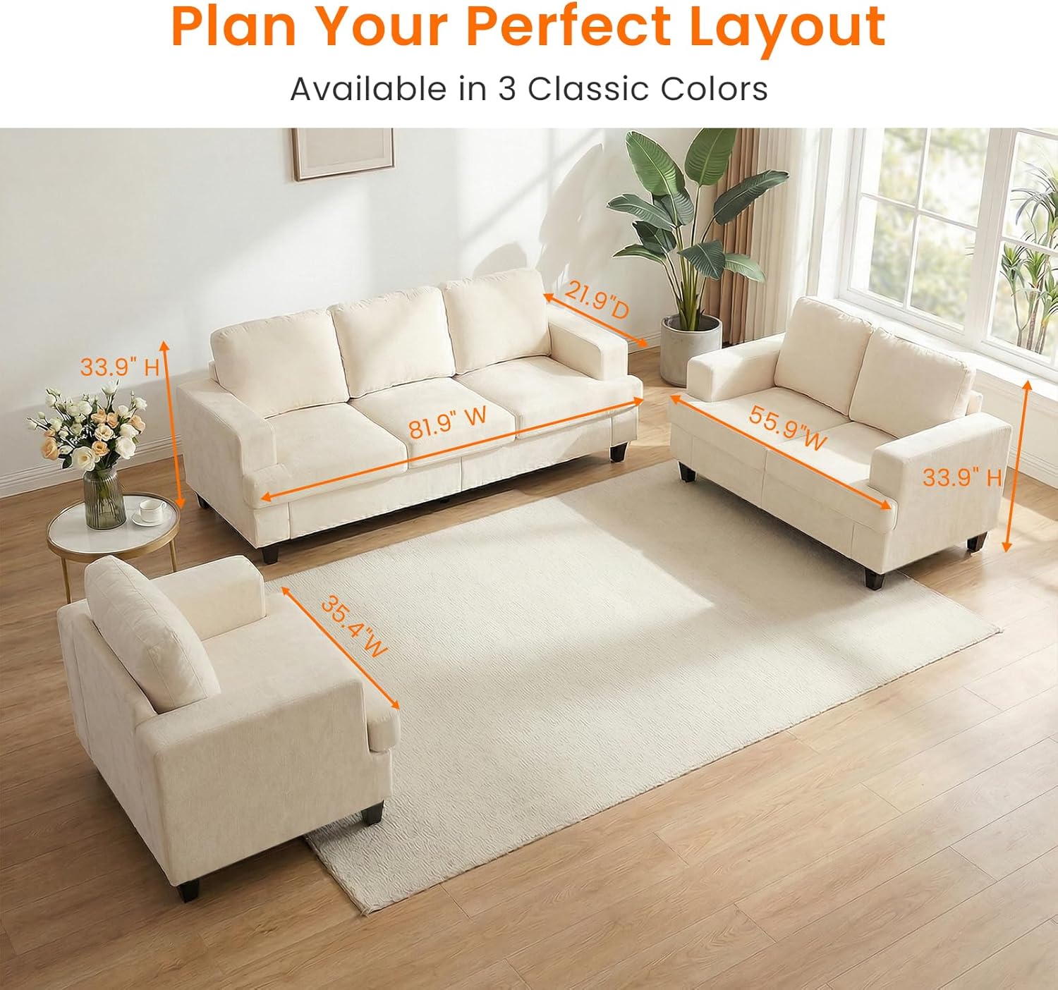 ijuicy 6 Seat Chenille Sectional Sofa Set for Living Room Furniture Set,3 PCS Modern Couch Set,82