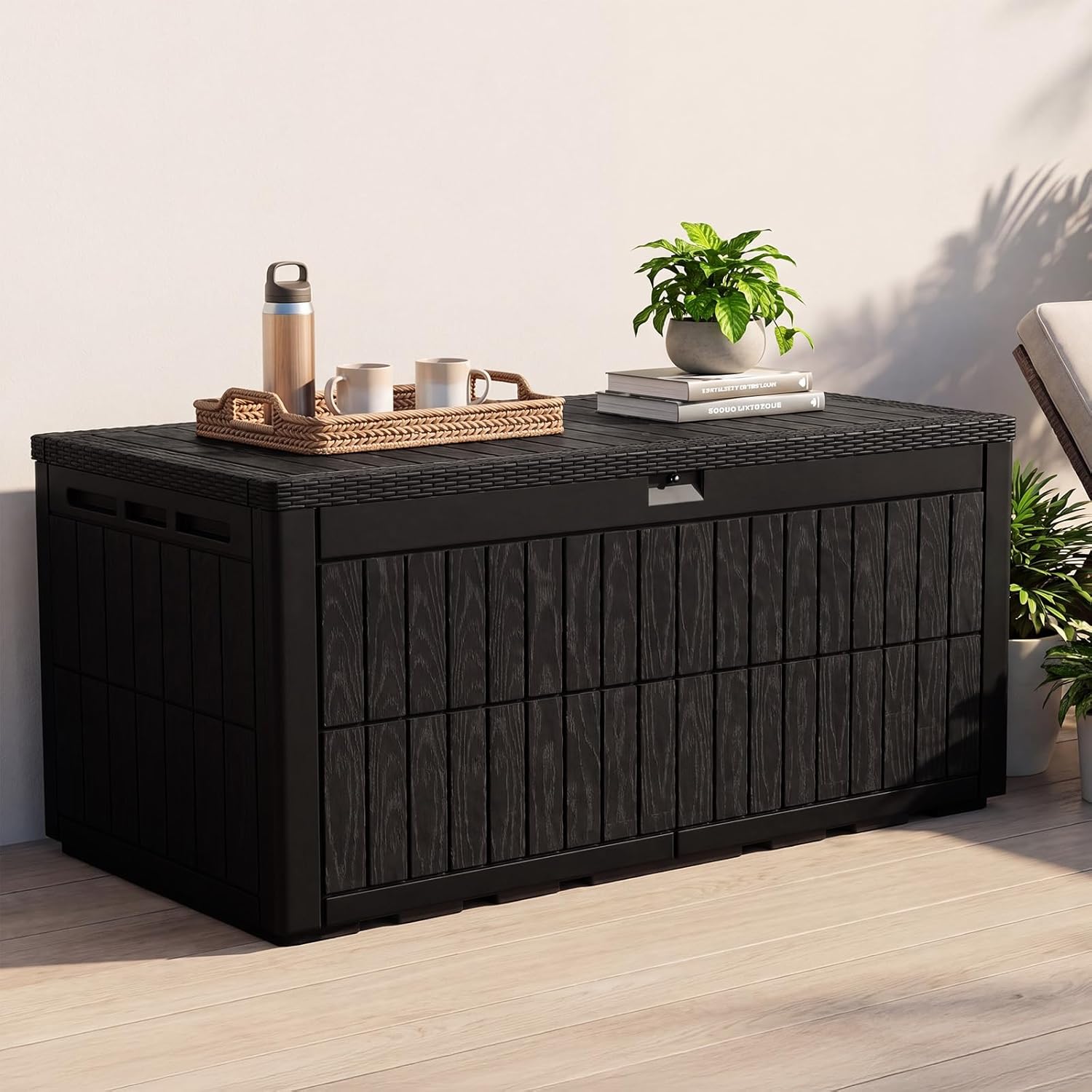 Quictent 220 Gallon Resin Deck Box, Weatherproof Waterproof Outdoor Storage Bench, Heavy Duty UV Resistant Lockable Container for Garden, Pool Supplies, Patio Cushions & Furniture Accessories