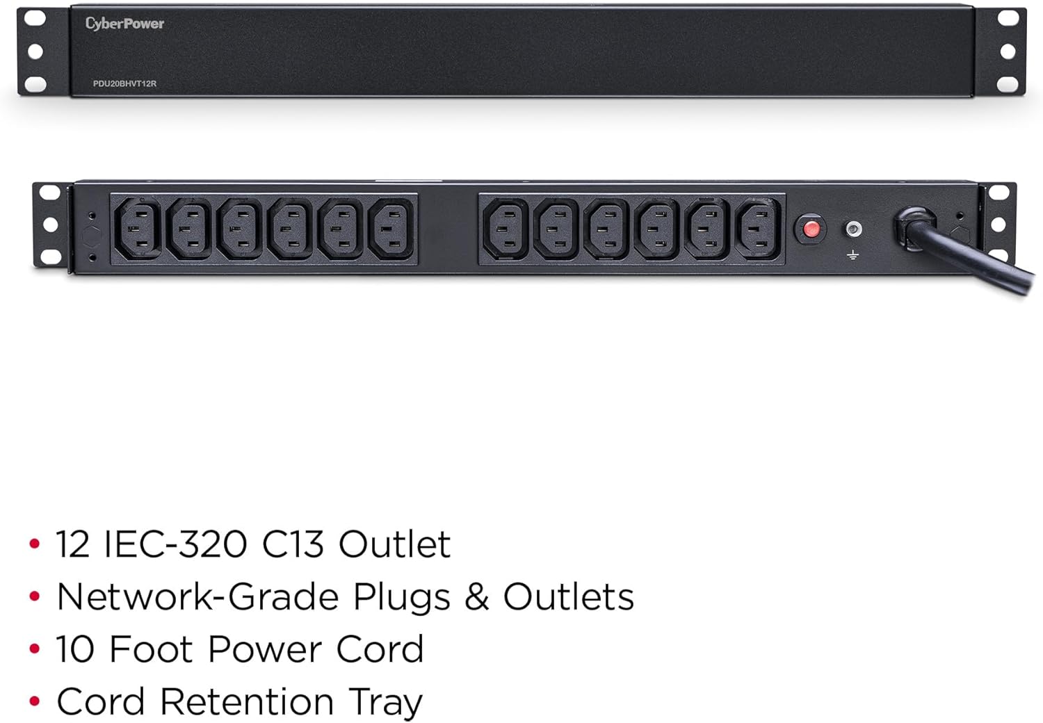 CyberPower PDU20BHVT12R Basic PDU, 208-230V, 20A (Derated to 16A), 12 Outlets, 1U Rackmount