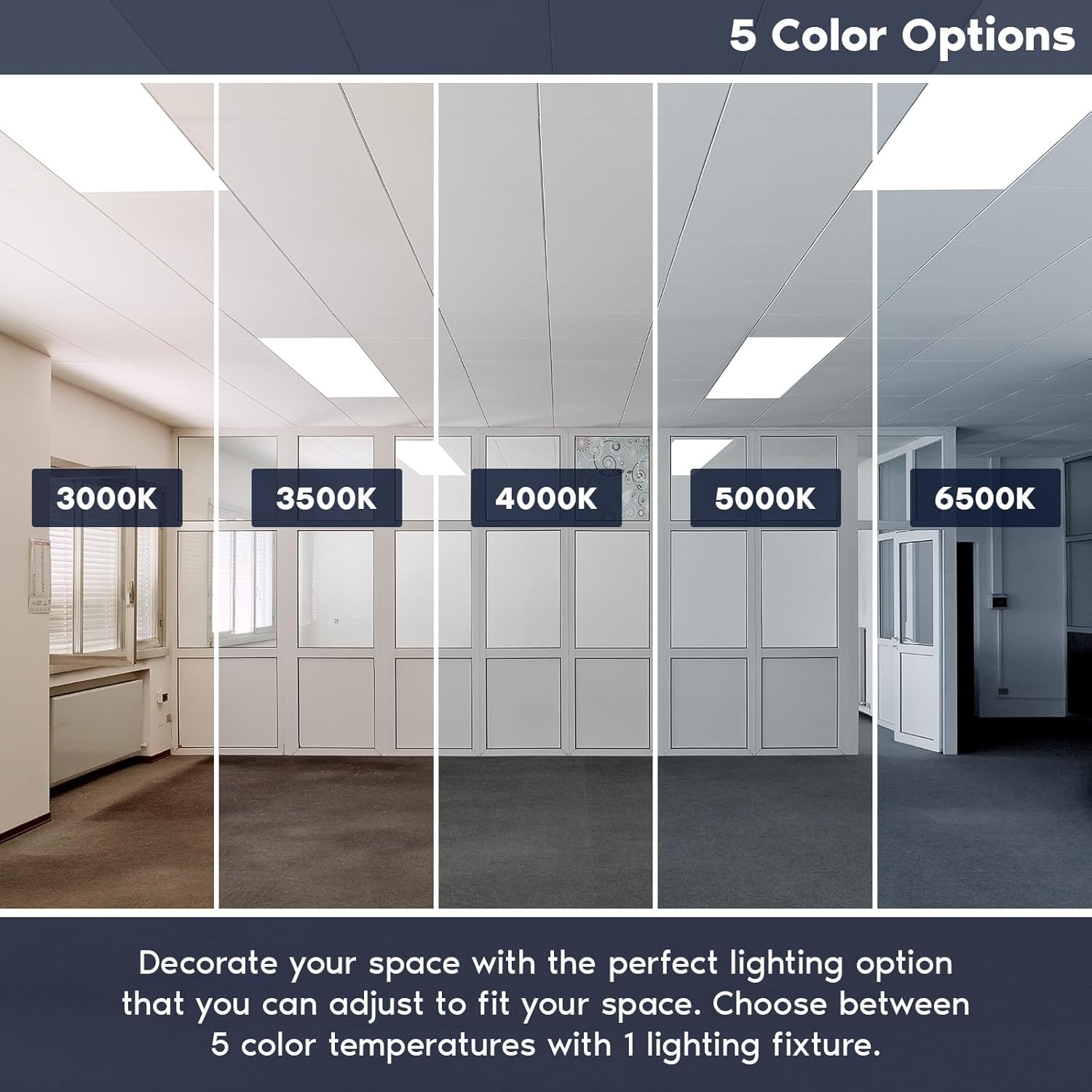 LUXRITE 2x4 FT LED Flat Panel Light, 5CCT Color Selectable 3000K 3500K 4000K 5000K 6500K, Wattage Selectable 30W/40W/50W, 6250 Lumens, LED Drop Ceiling Lights, 0-10V Dimmable, DLC & ETL (2 Pack)