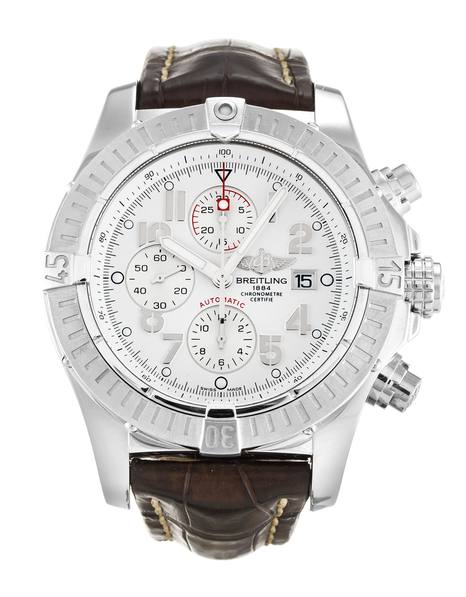 Super Avenger White Dial Leather Strap A13370