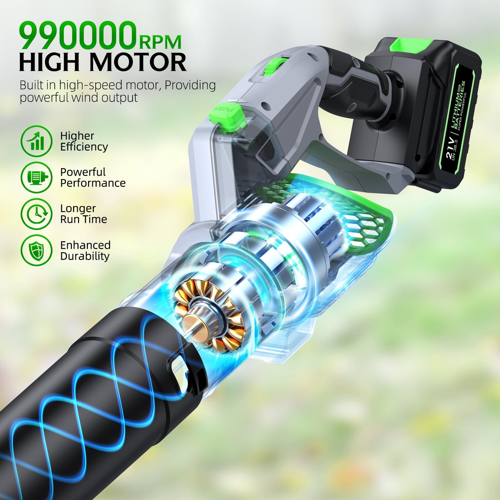COMCHOI Electric Leaf Blower Cordless, 680 CFM, 5 Speed