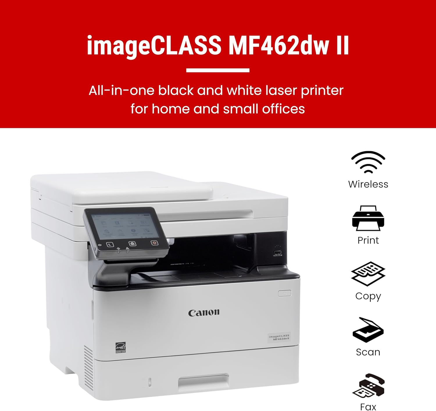 Canon imageCLASS MF462dw II - Monochrome Wireless Duplex Laser Printer with Print, Copy, Scan, Fax, Expandable Paper Capacity and 3 Year Limited Warranty, 37 PPM