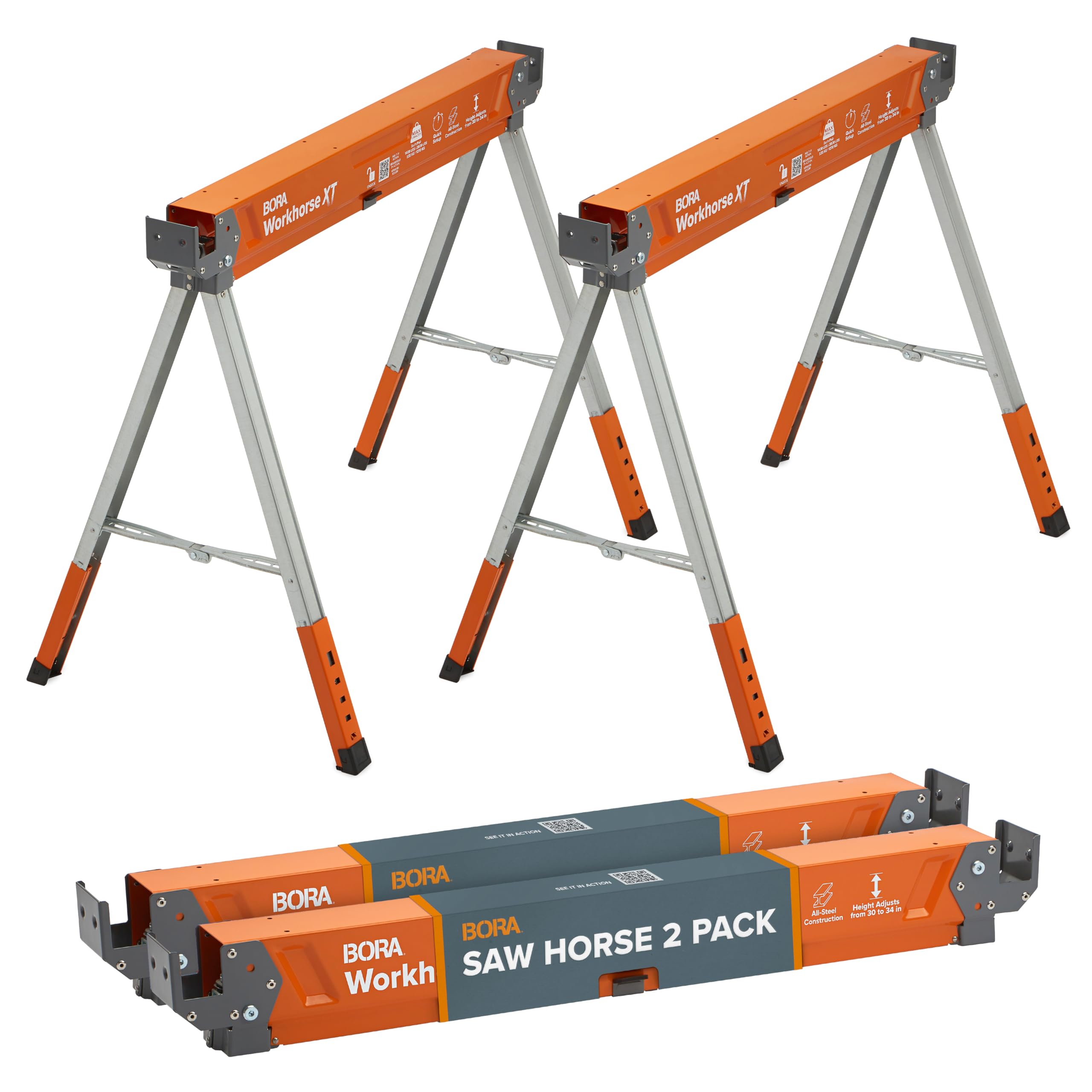 BORA Workhorse XT Adjustable Folding Saw Horses - 2 Pack
