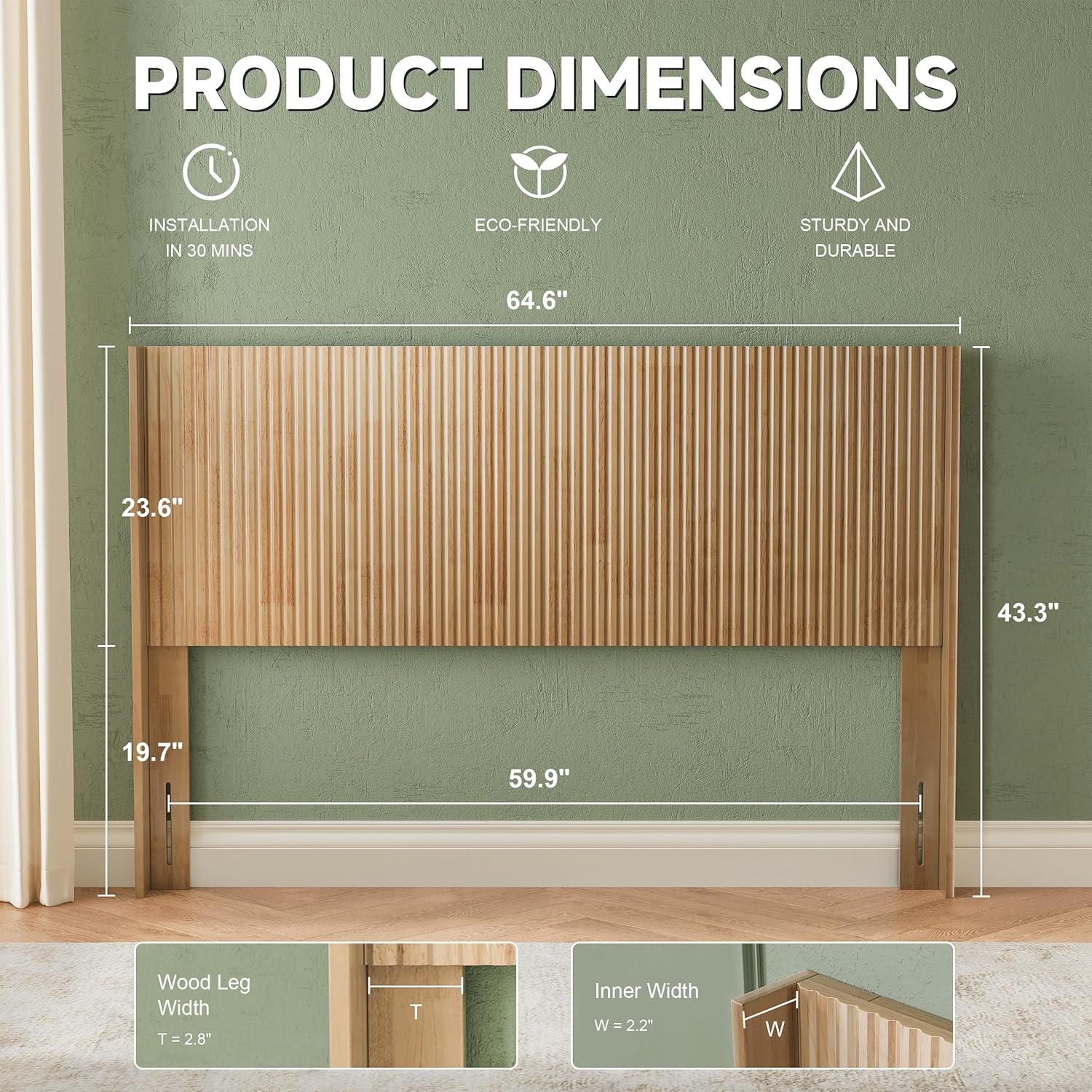 Huatean Home Wood Headboard Queen Size, 64.6