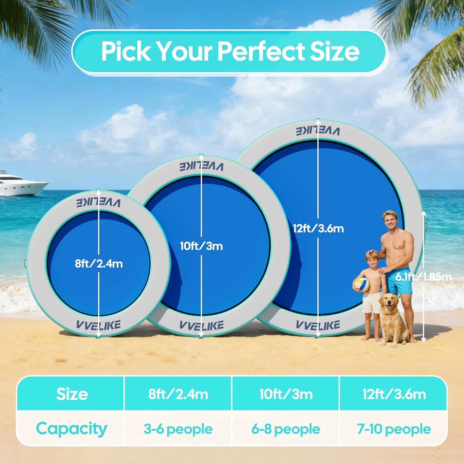 Water Hammock for Adults Heavy Duty, Large Round Inflatable Pool Lounger Float, 8ft/10ft/12ft Big Circle Floating Lounge Haven Lake River Island, Fits Multi-People Party Sunchill Tanning