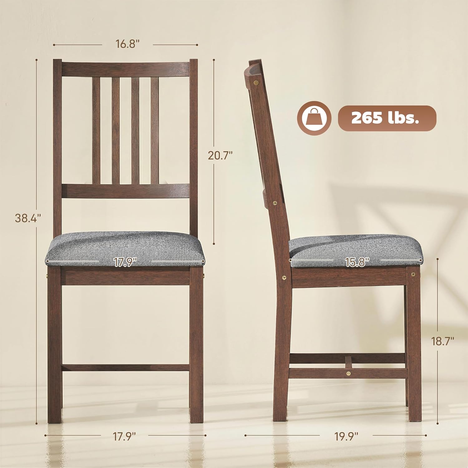 HOMCOM Wooden Dining Chairs Set of 2, Mid-Century Modern Upholstered Kitchen Chairs with Slat Backrest, Rubberwood Legs and Padded Seat for Dining Room, Living Room, Walnut