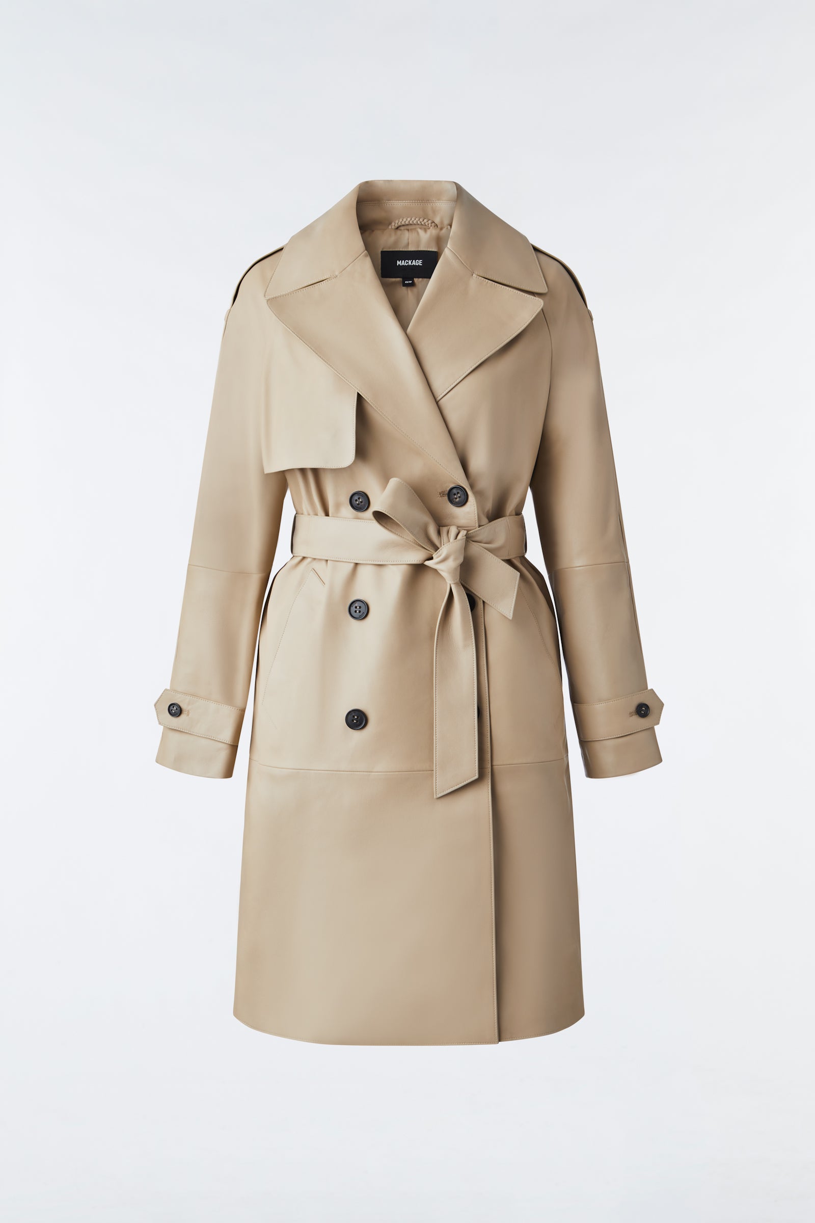 Trisha Leather Trench Coat With Sash Belt