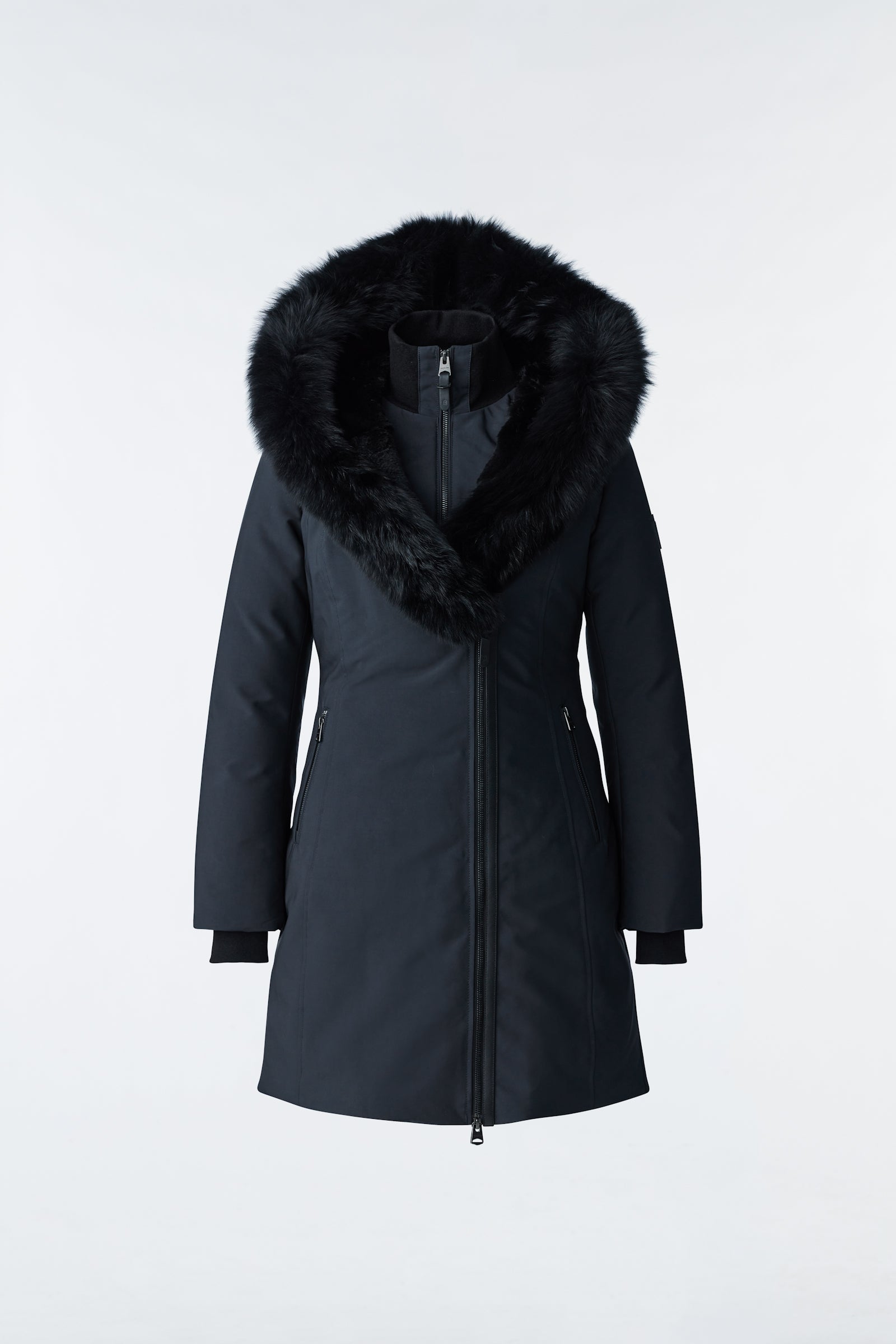 Trish Powder Touch Down Coat With Blue Fox Fur Signature Mackage Collar