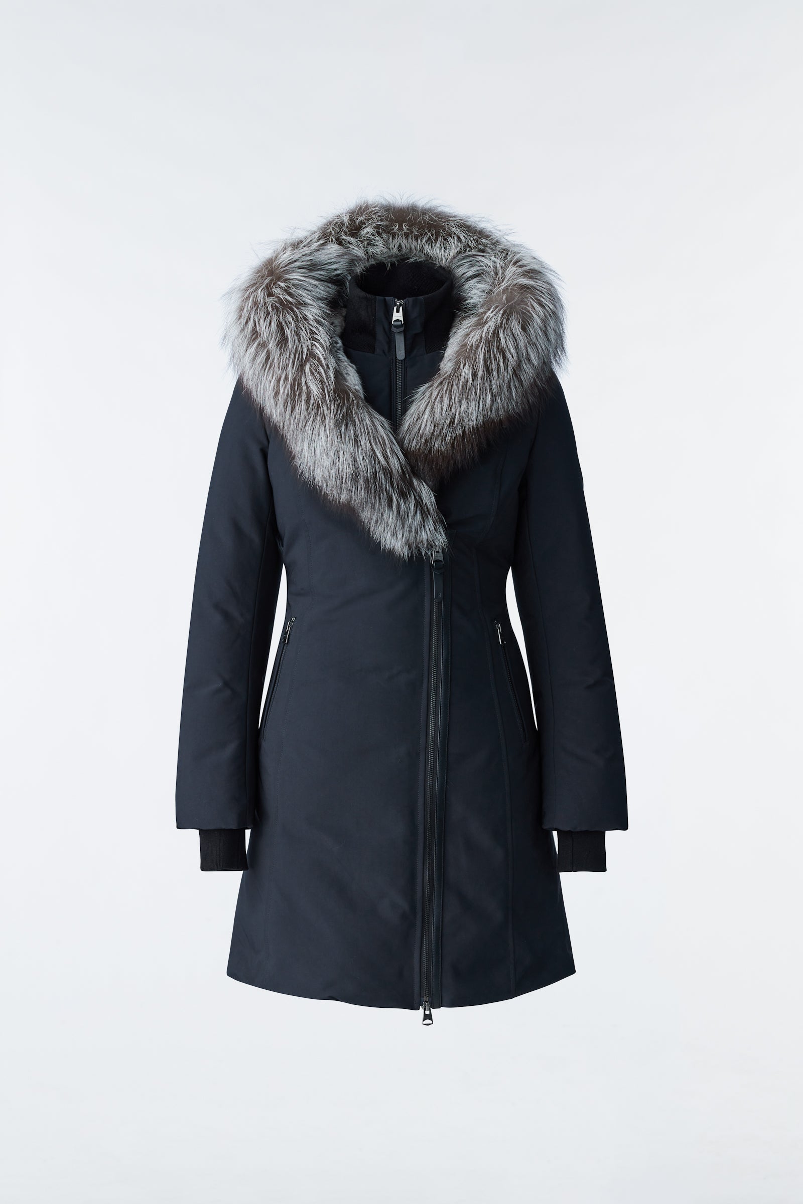 Trish Powder Touch Down Coat With Silver Fox Fur Signature Mackage Collar